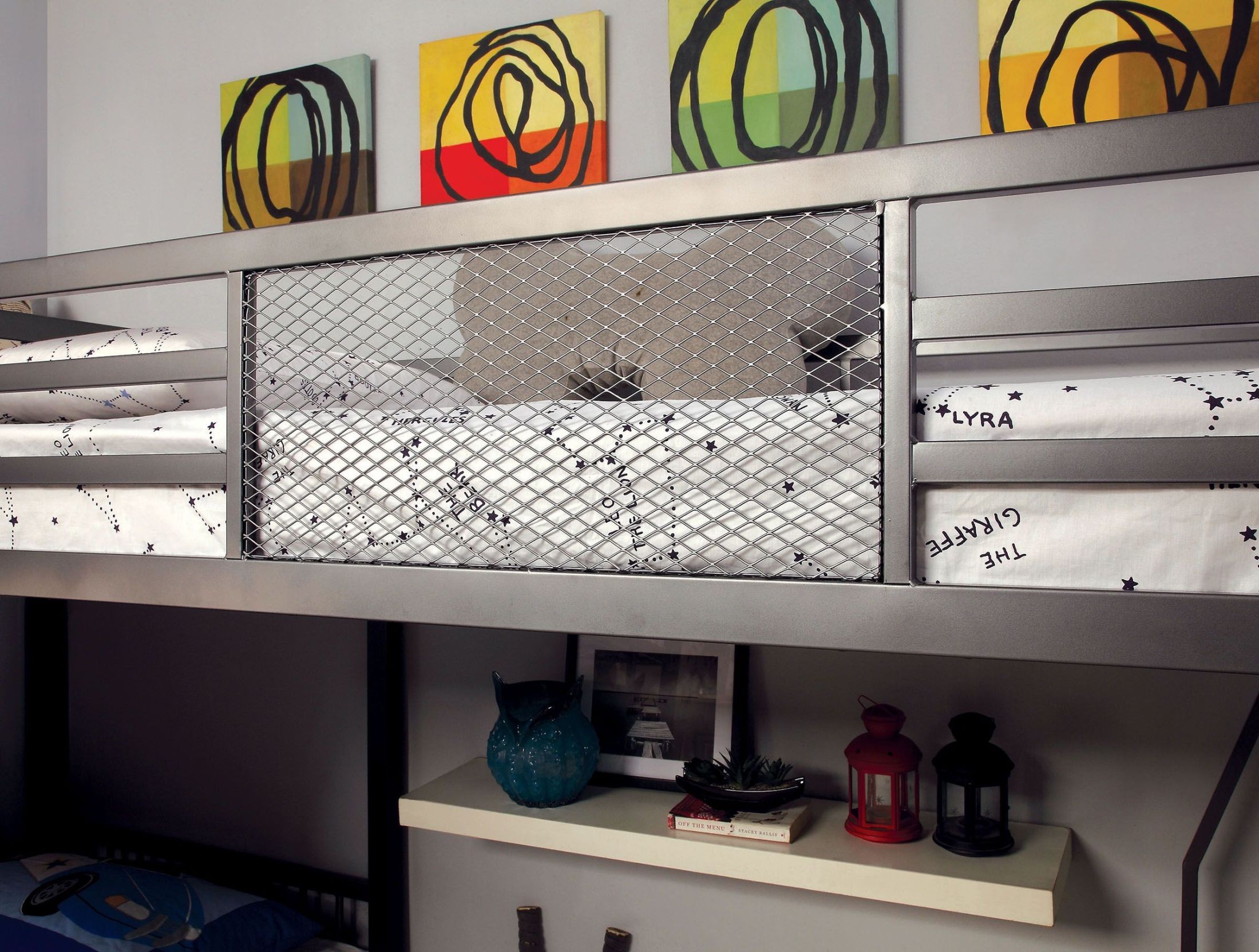 Ballarat Gray and Silver LShaped Triple Twin Bunk Bed With Desk from