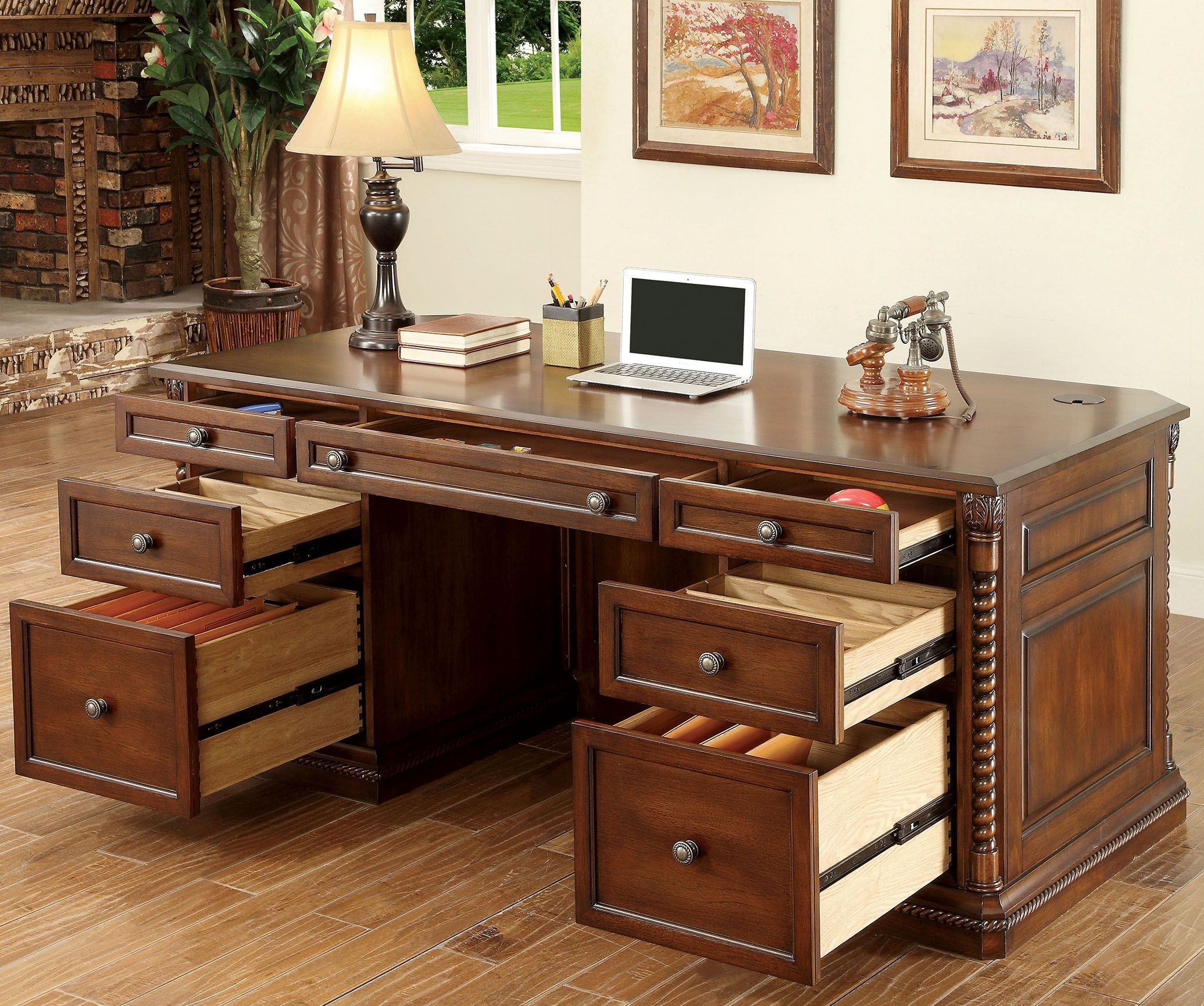 Vicki Dark Oak Home Office Set from Furniture of America Coleman Furniture