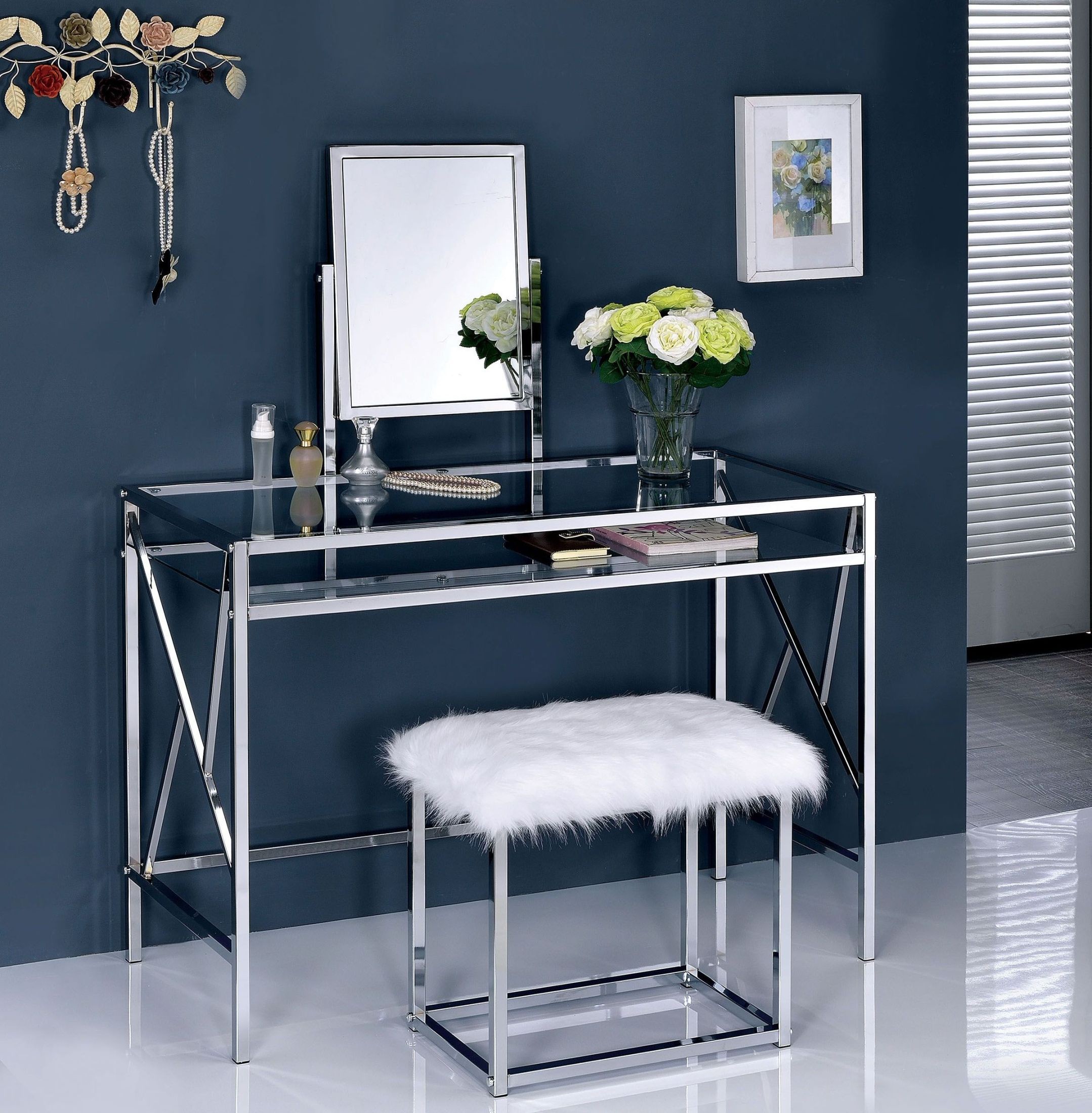 Lismore Chrome Vanity With Stool from Furniture of America Coleman