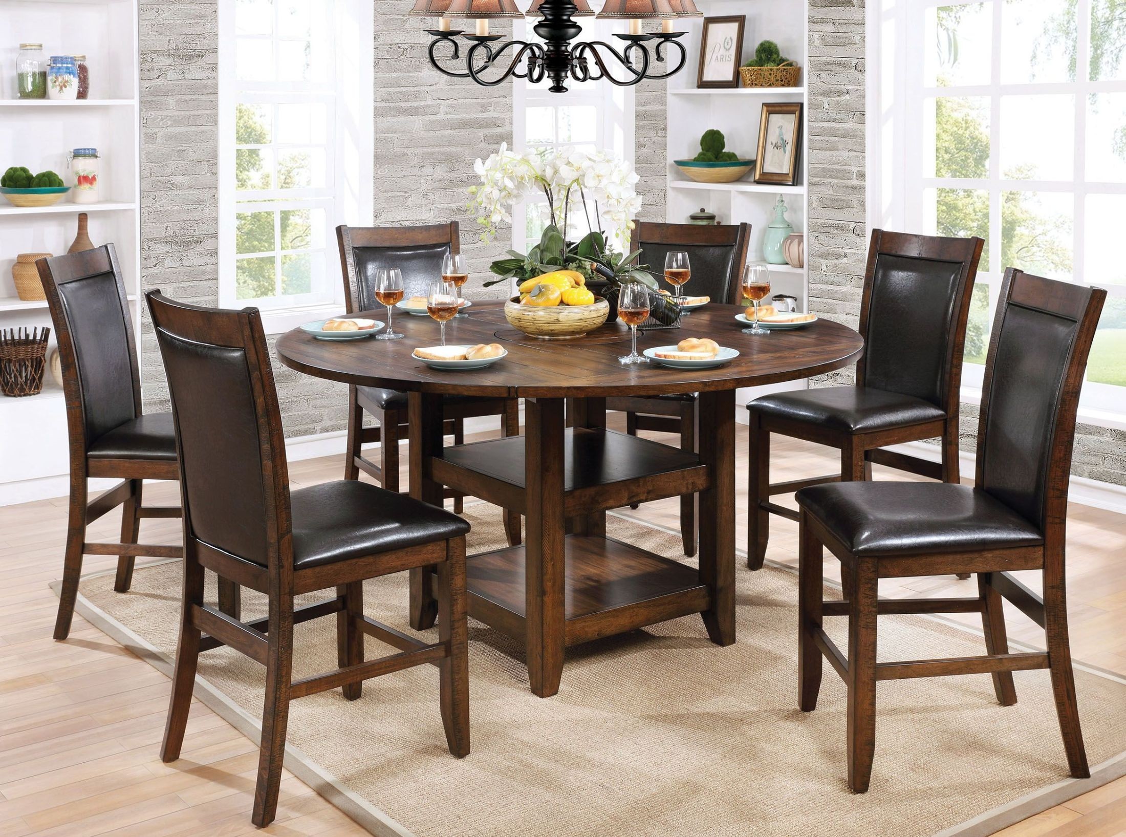 Meagan II Brown Cherry Round Counter Height Dining Room ...