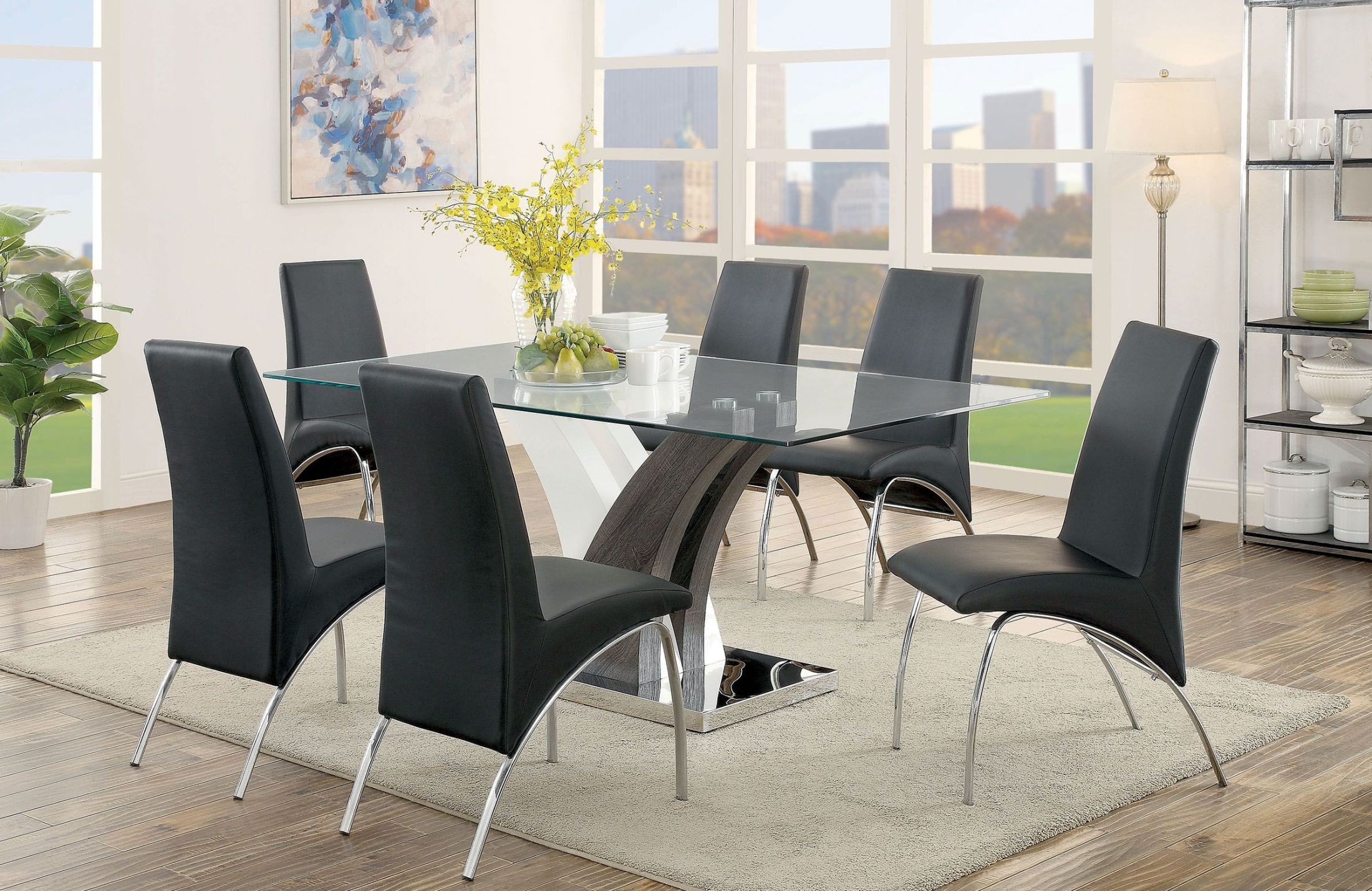 Svana Dark Gray and Chrome Rectangular Dining Room Set from Furniture of America Coleman Furniture