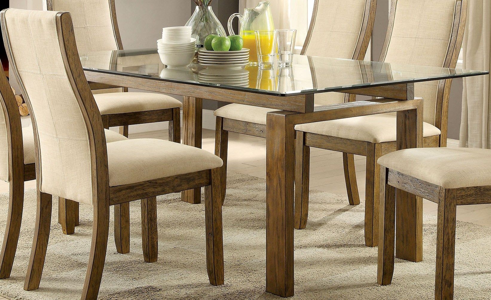 Onway Oak Rectangular Glass Top Dining Room Set From Furniture Of   Cm3461table Foa 