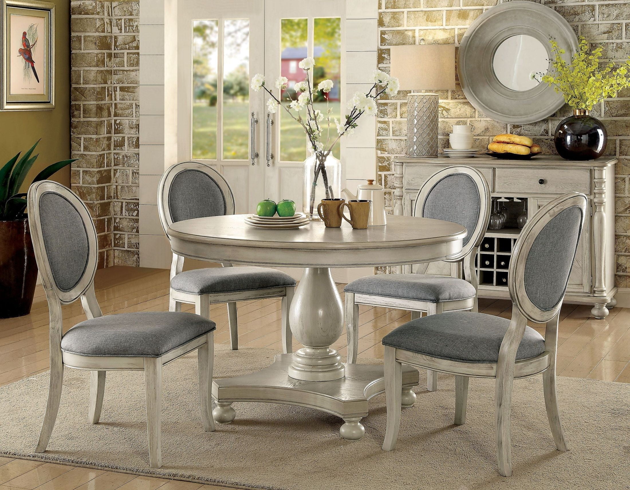 white tufted dining room set