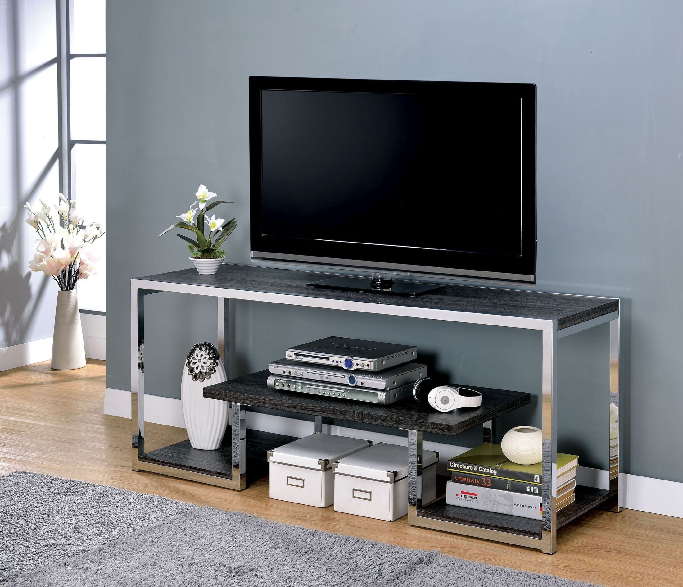 Lier Chrome 72" TV Stand from Furniture of America Coleman Furniture