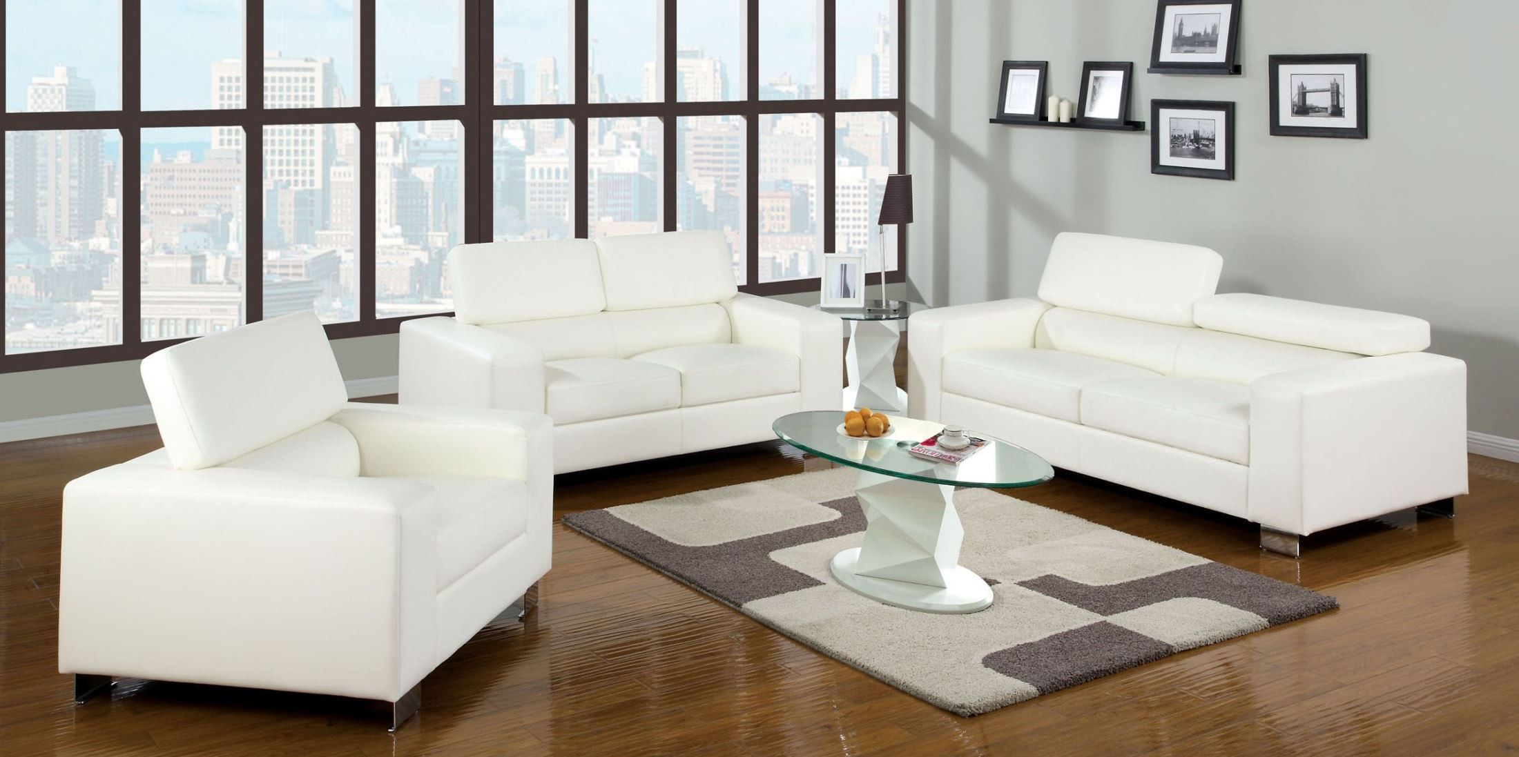Makri White Bonded Leather Match Living Room Set from Furniture of