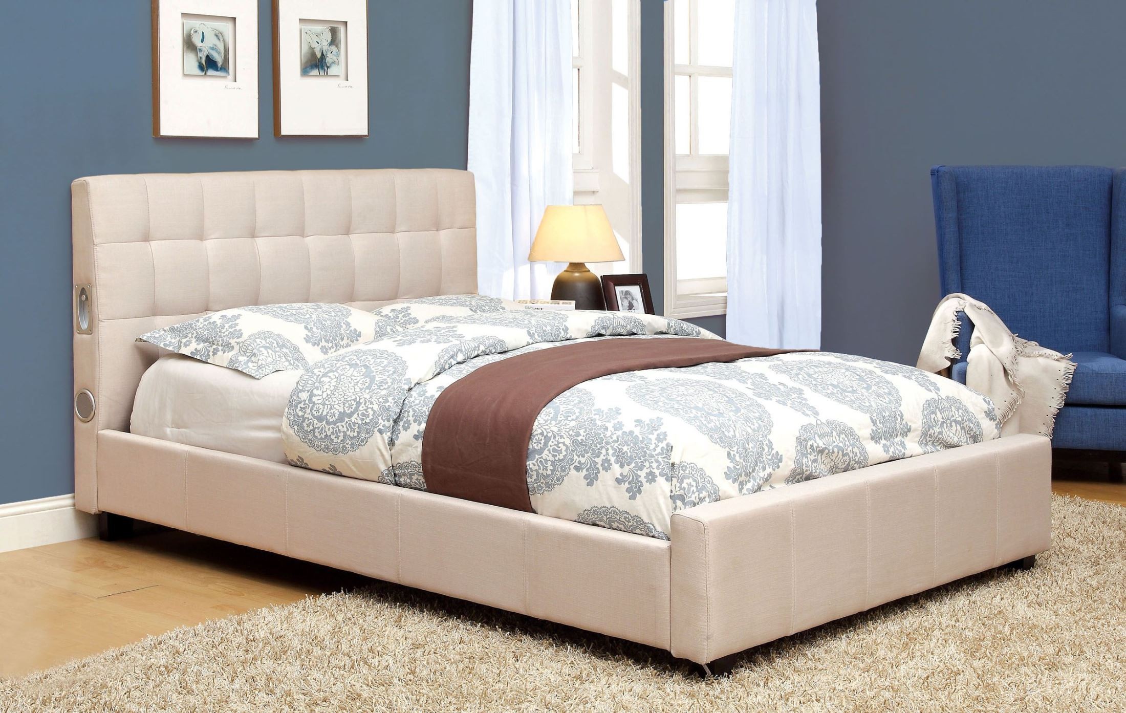 Dillan Ivory King Fabric Platform Bed from Furniture of America