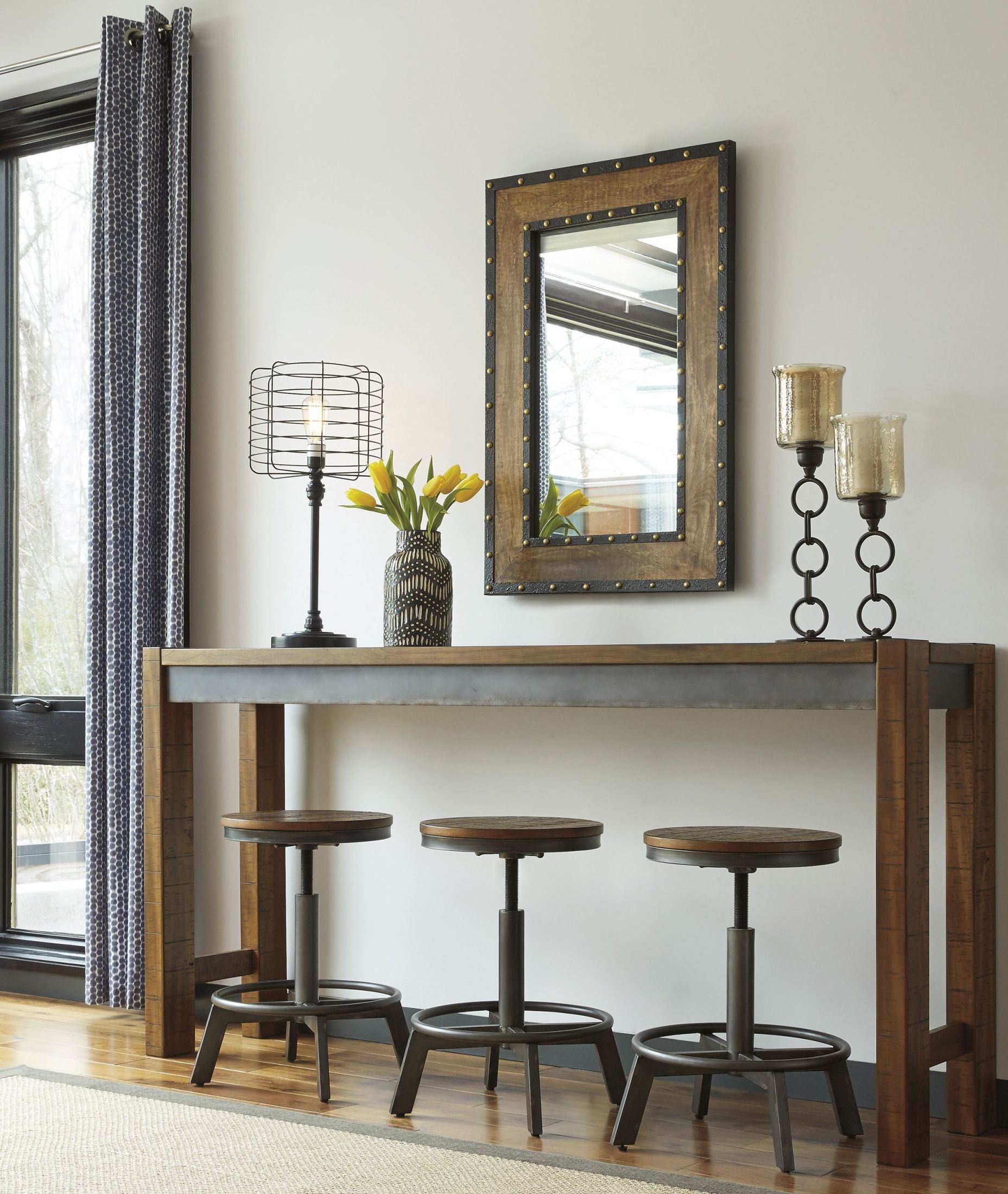 Torjin Brown and Gray Long Counter Height Dining Room Set from Ashley