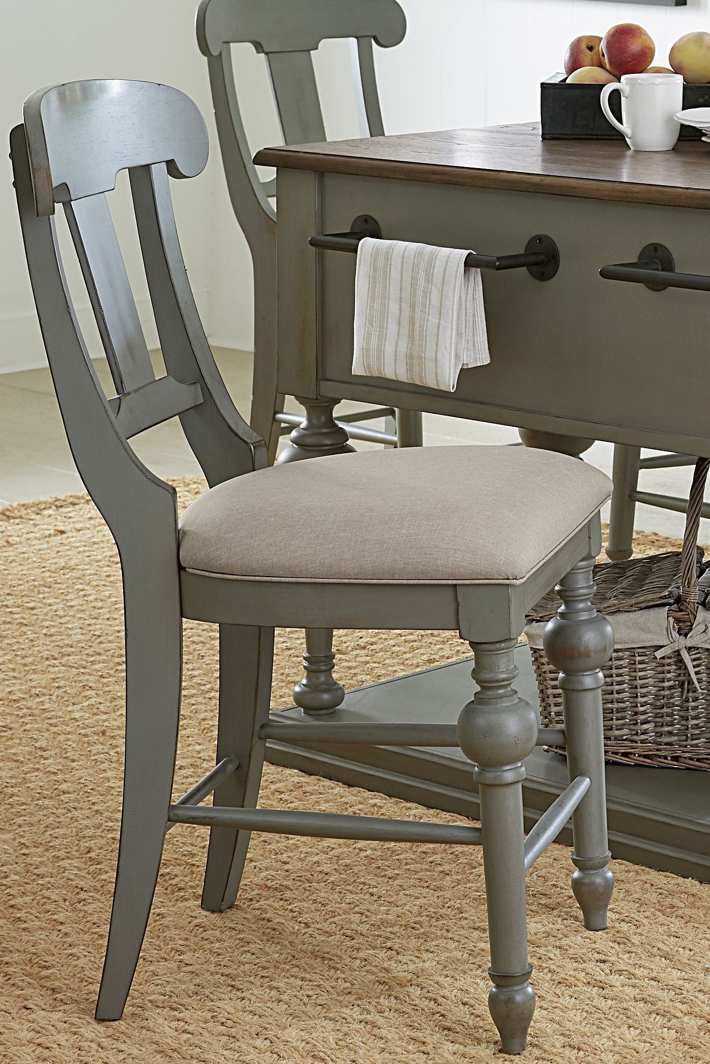 Colonnades Putty and Oak Upholstered Counter Chair Set of 2 from