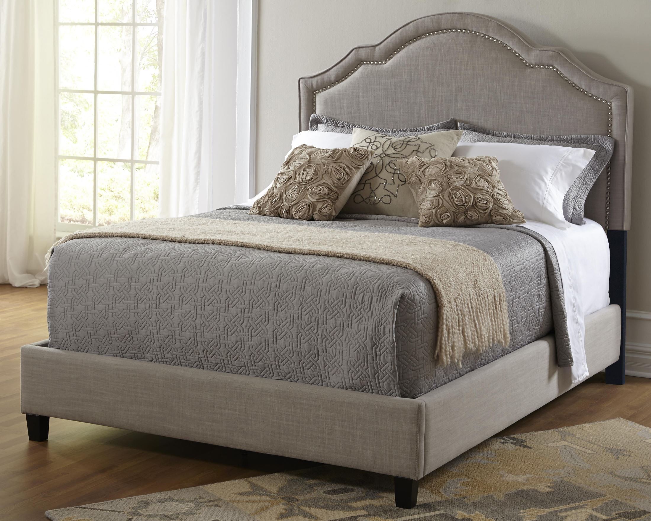 Shaped Nailhead King Upholstered Platform Bed from Prime Resource