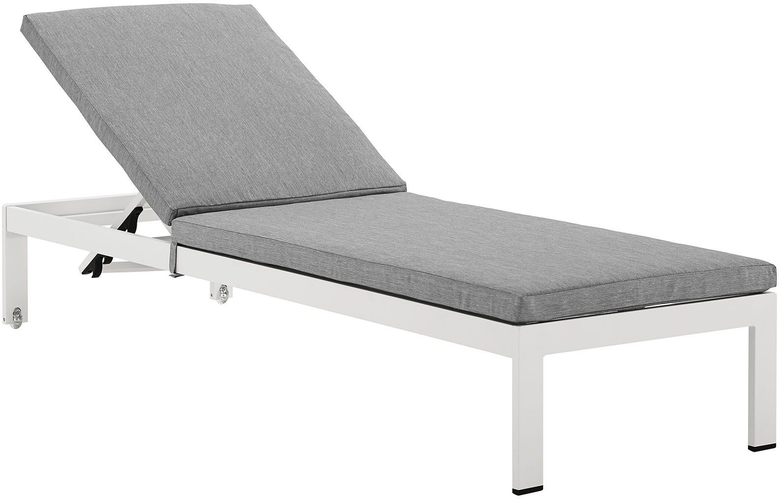 Shore White Gray Aluminum Outdoor Patio Chaise with Cushions from