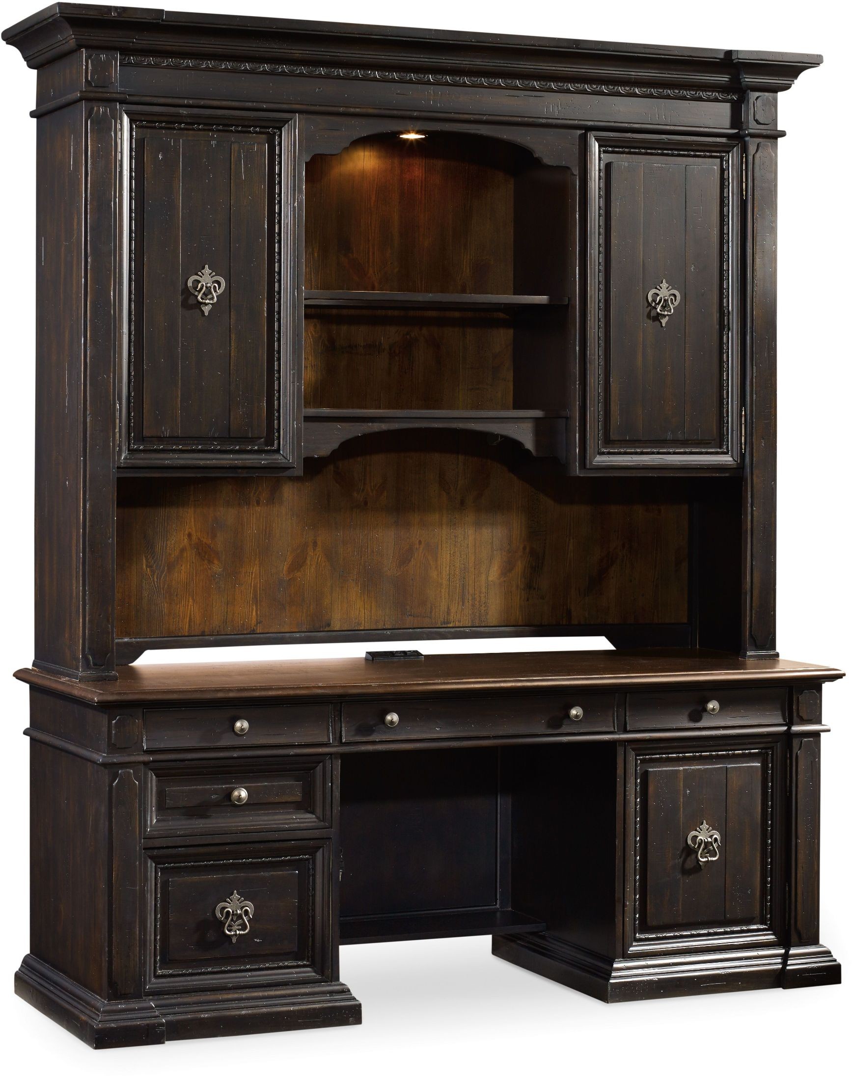 Treviso Brown Computer Credenza with Hutch from Hooker Coleman Furniture