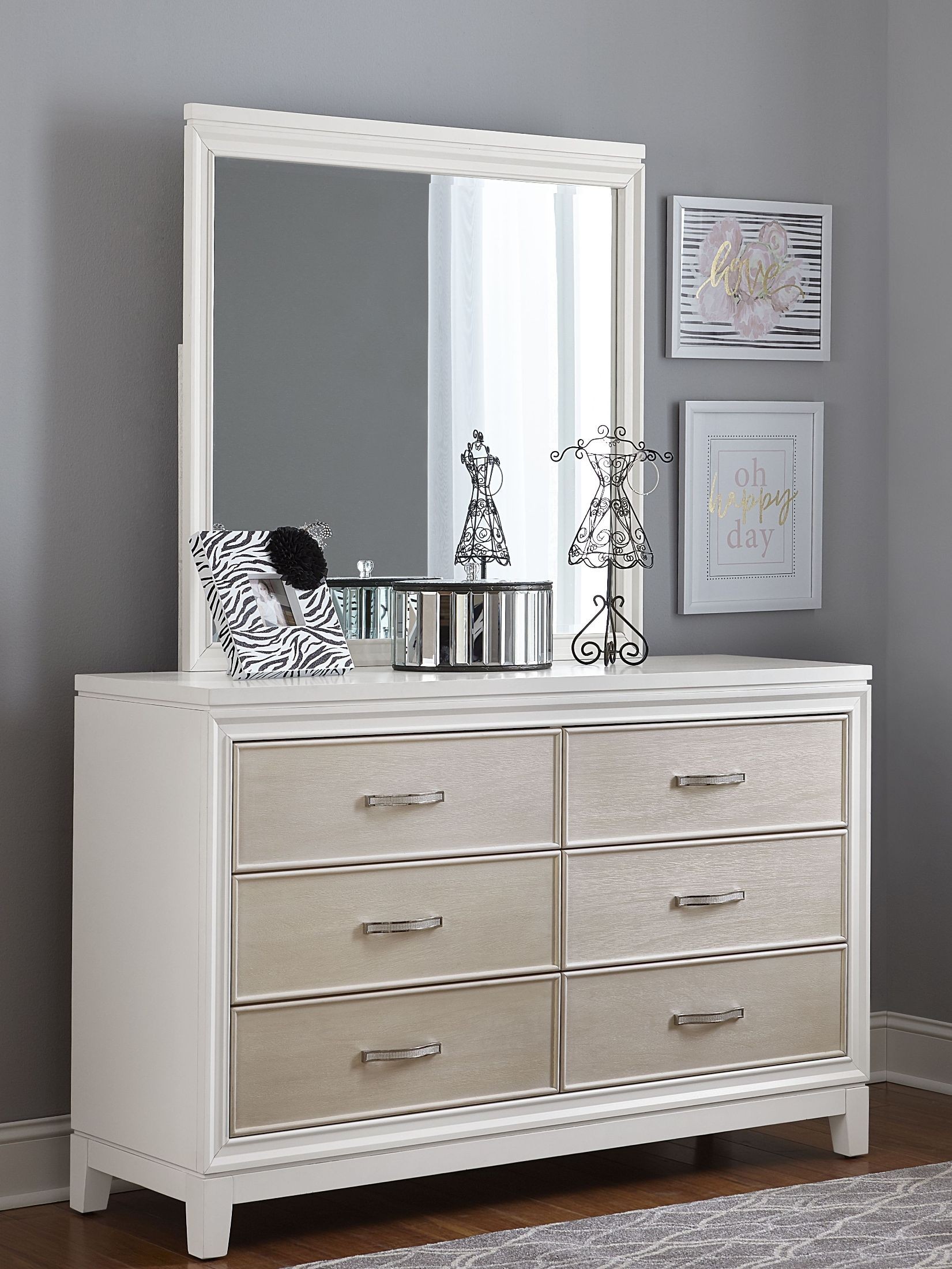 Evelyn White and Light Grey 6 Drawer Dresser from NE Kids Coleman