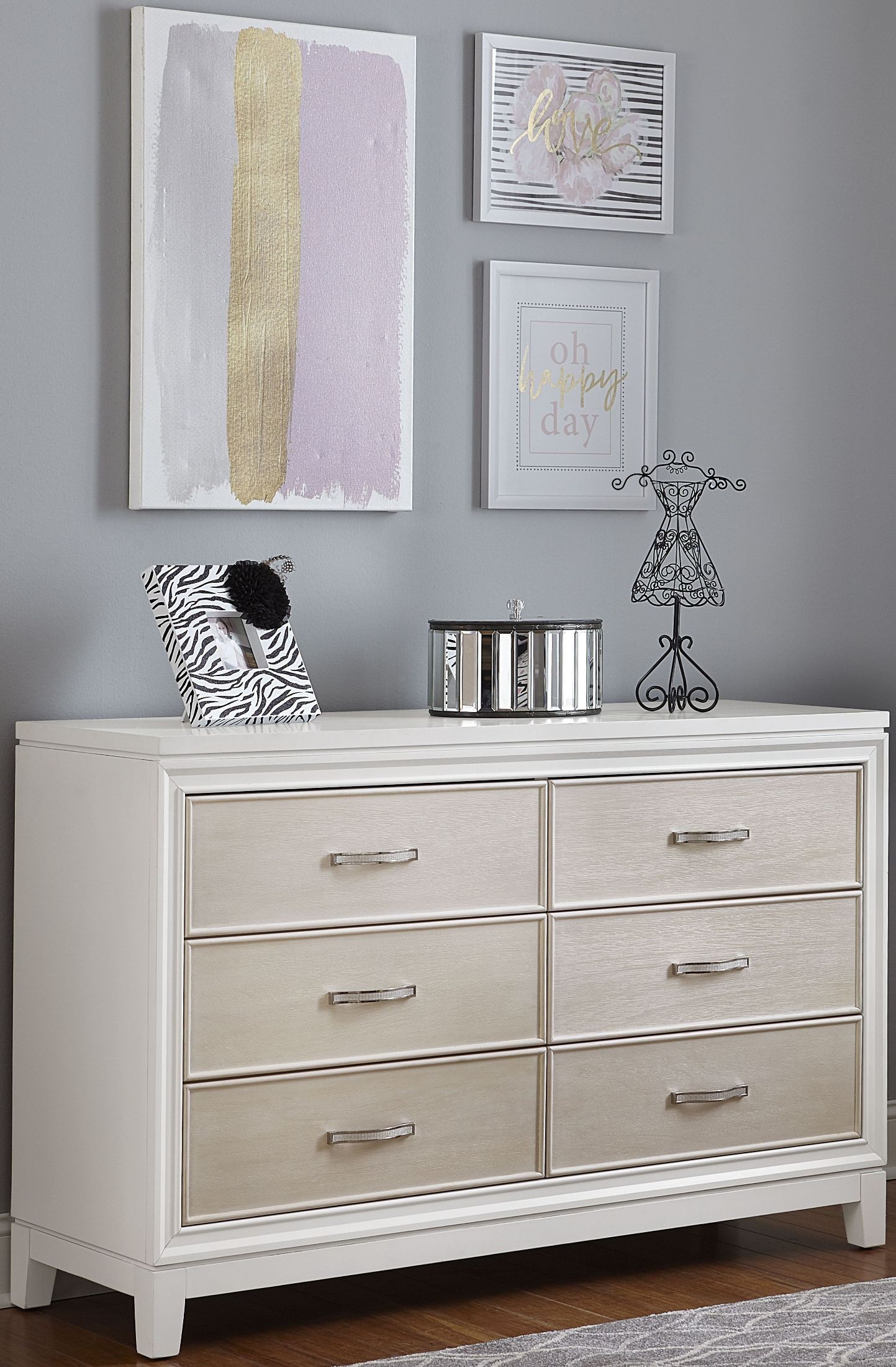 Evelyn White and Light Grey 6 Drawer Dresser from NE Kids Coleman