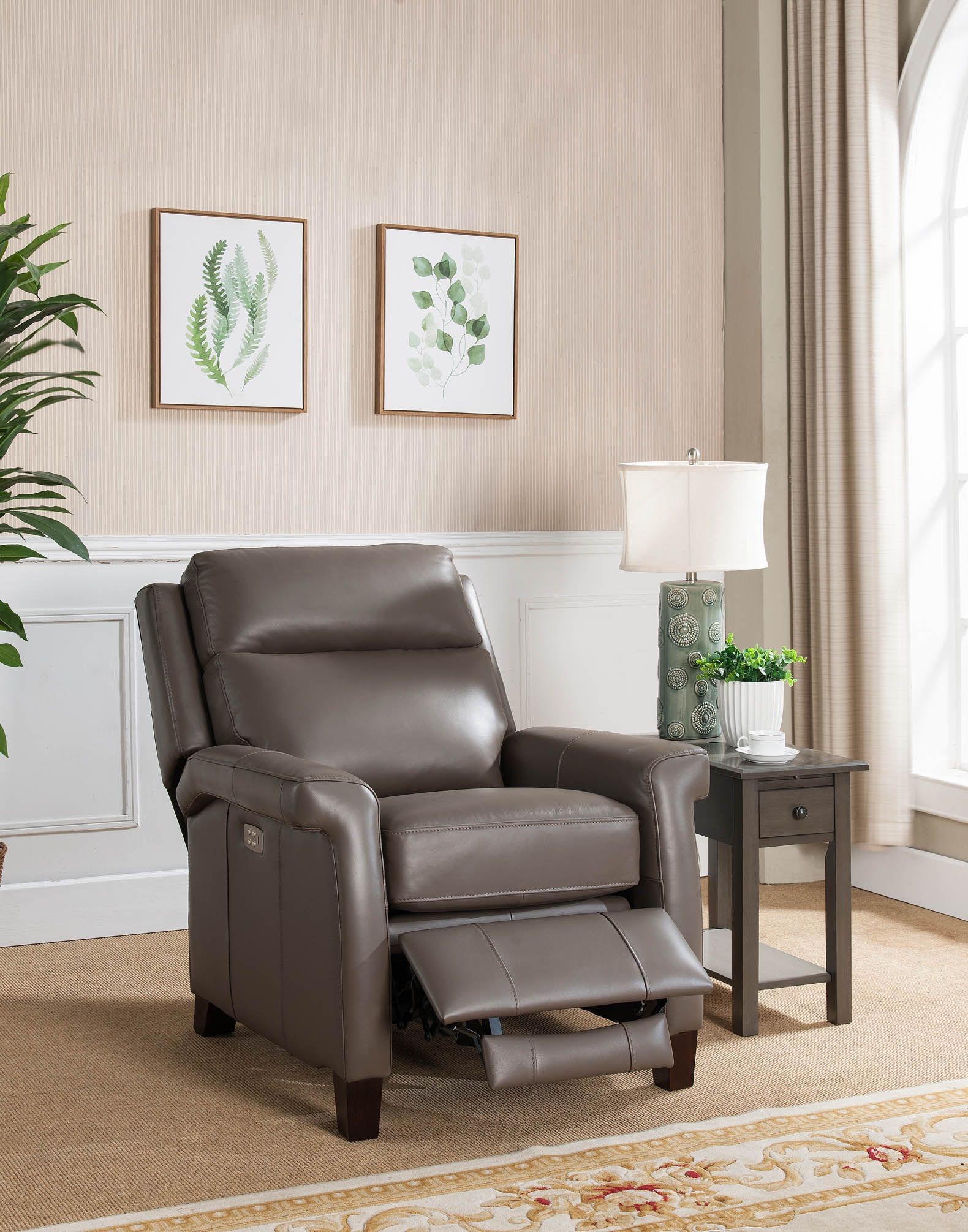 Exeter Taupe Leather Power Recliner with Power Headrest from Amax