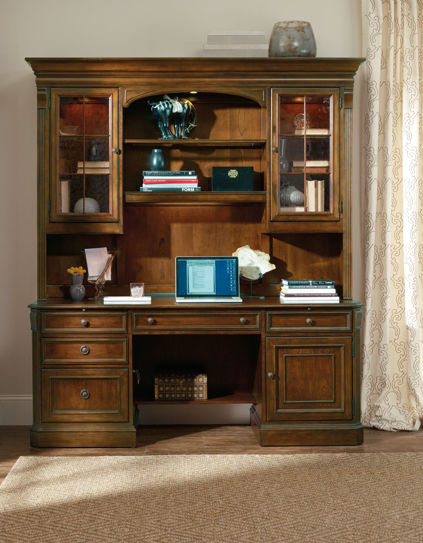 Brookhaven Cherry Computer Credenza with Hutch from Hooker Coleman Furniture