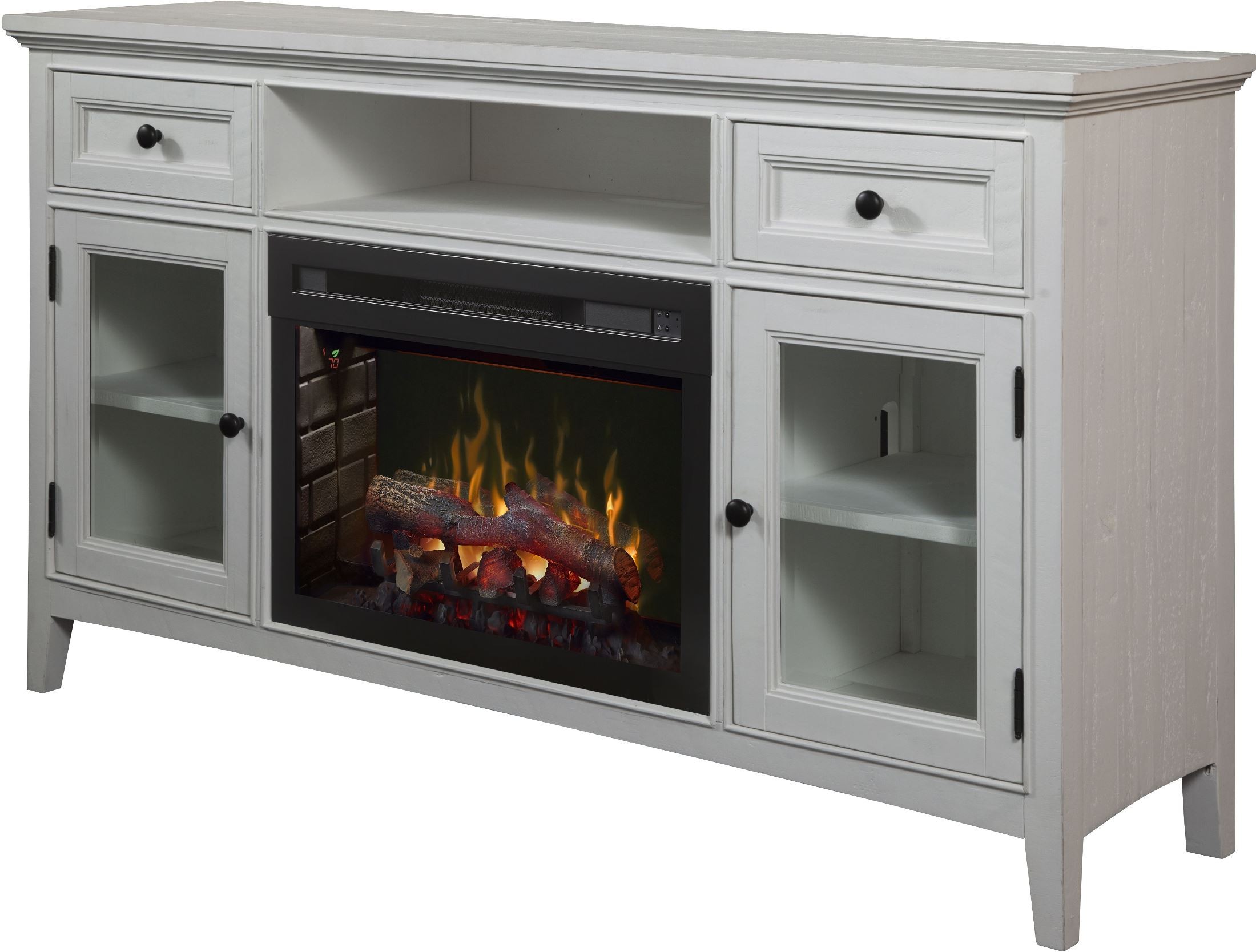 Sophia Ivory Media Console Fireplace With Inner Glow Logs Firebox from