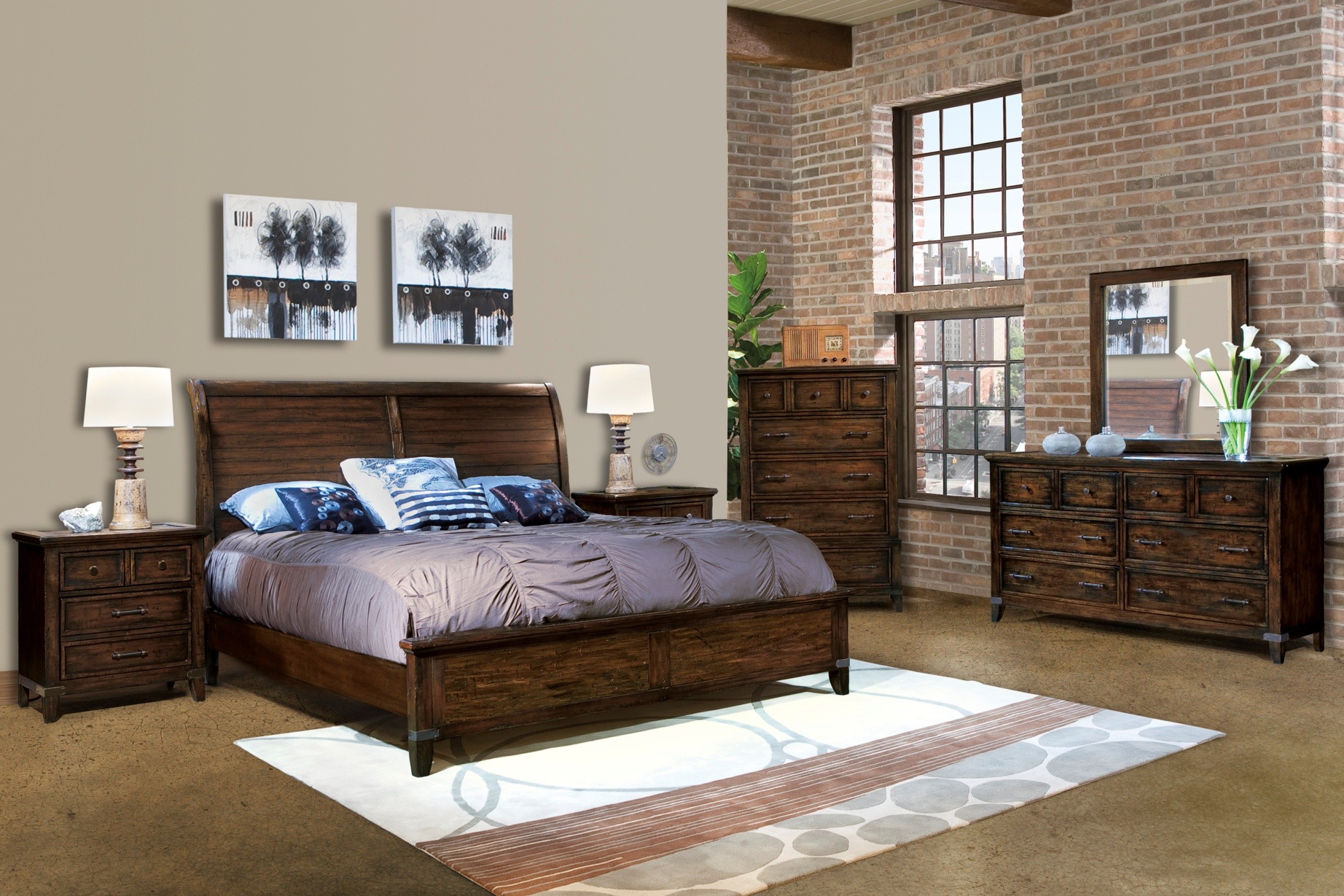 Harbor Springs Rustic Hardwood Sleigh Bedroom  Set from 