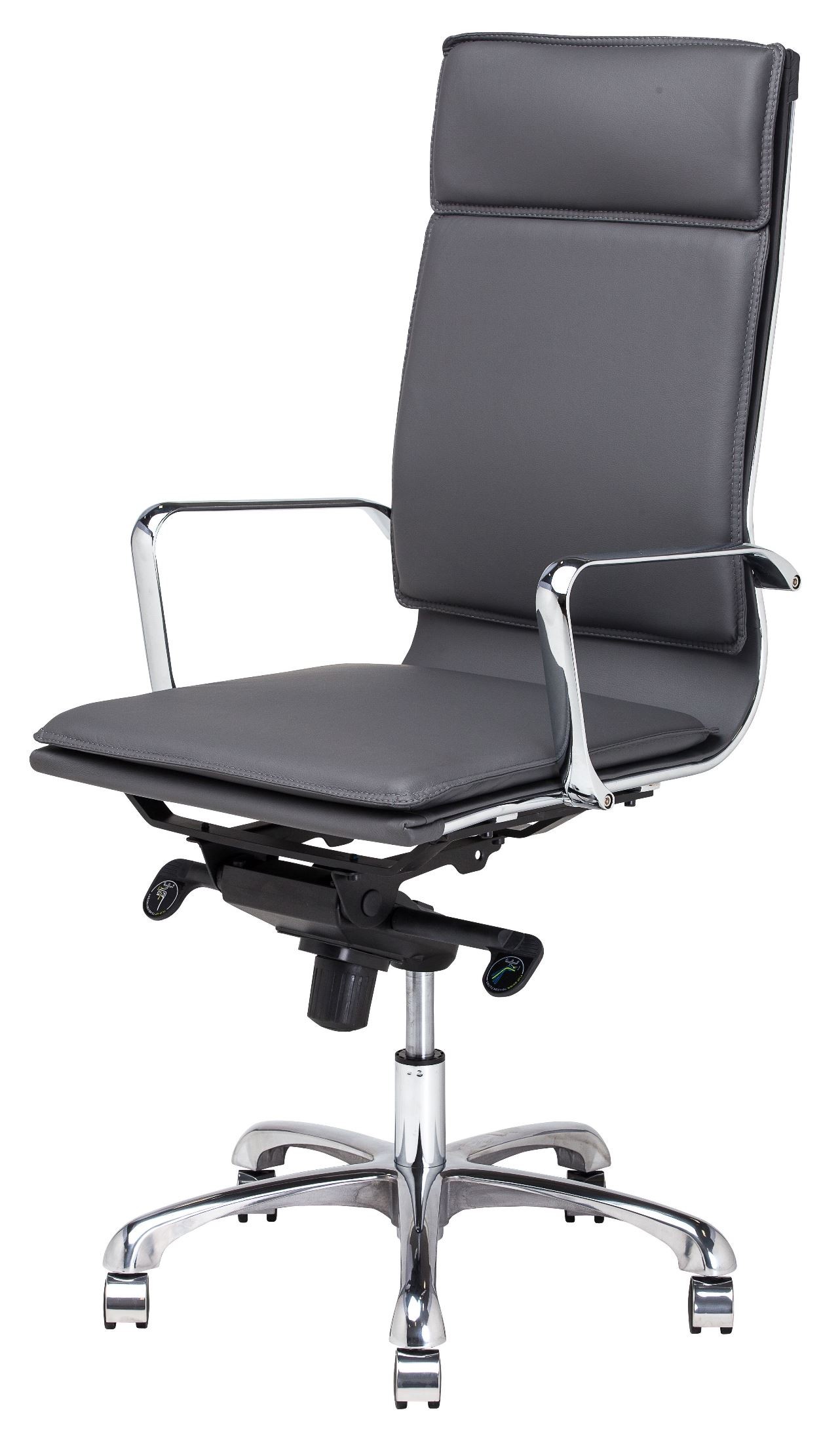 Carlo Dark Grey Naugahyde and Silver Metal High Back Office Chair from