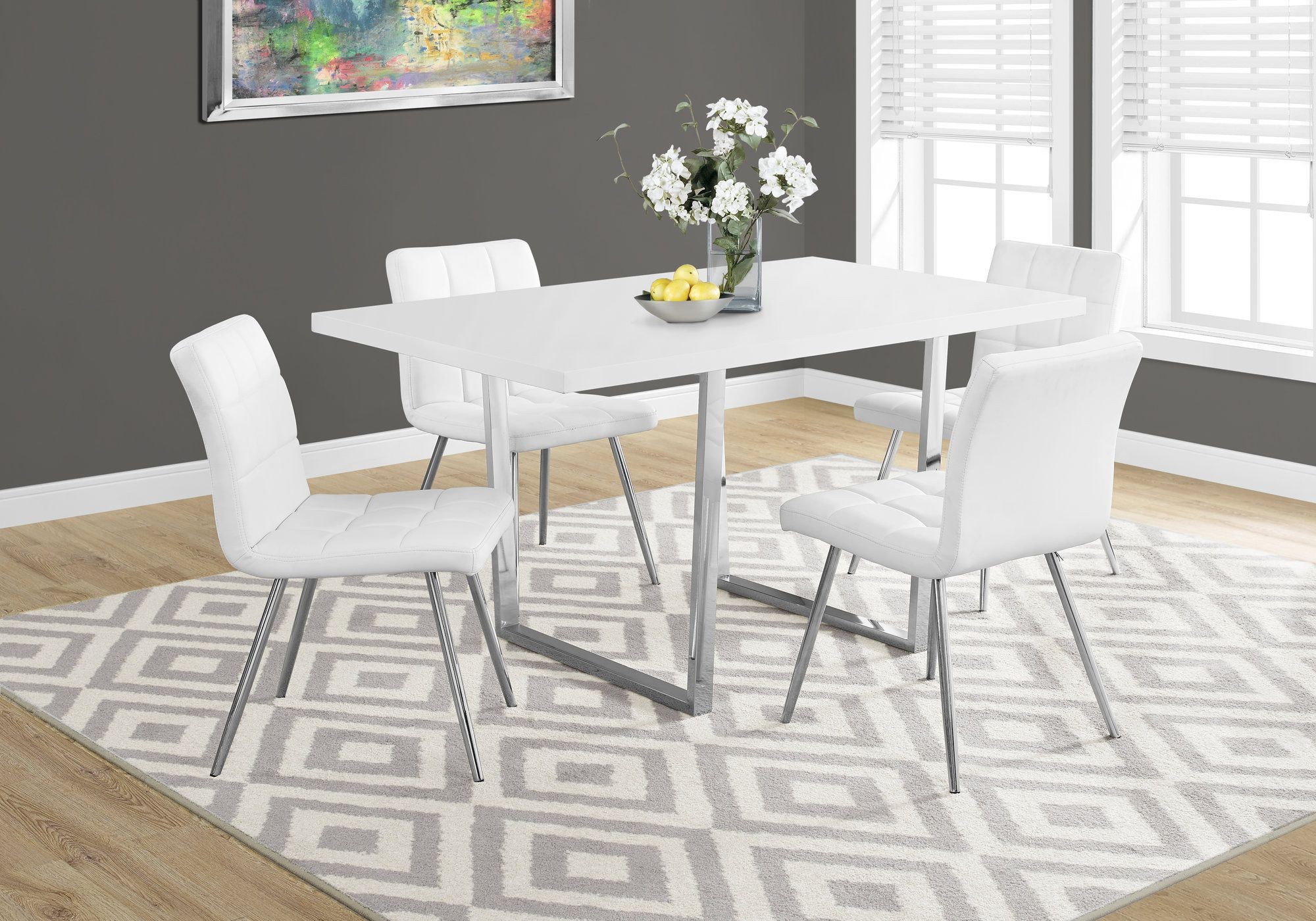 Glossy White and Chrome 60" Dining Room Set with 32 ...