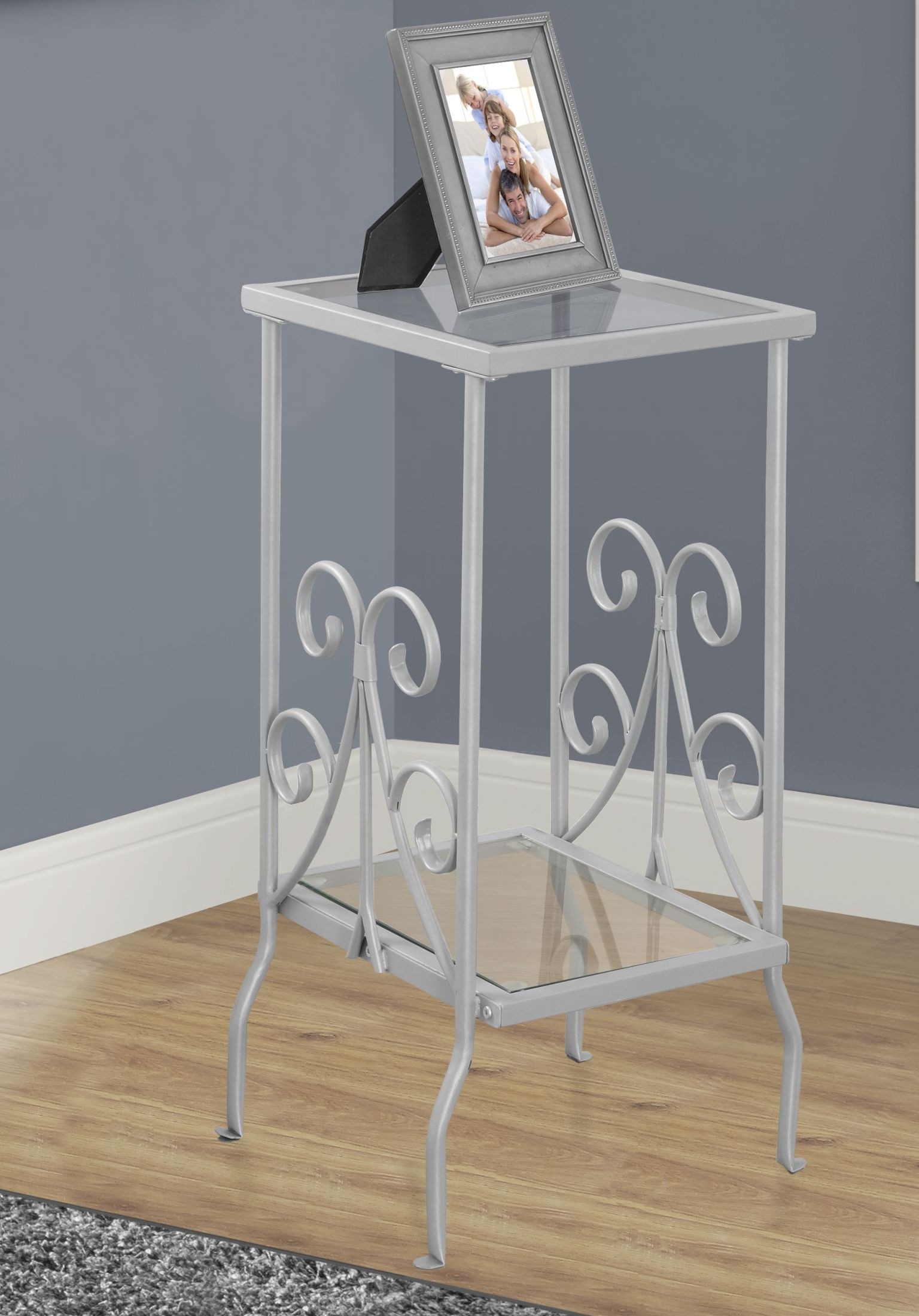 Silver Metal and Tempered Glass Accent Table from Monarch Coleman