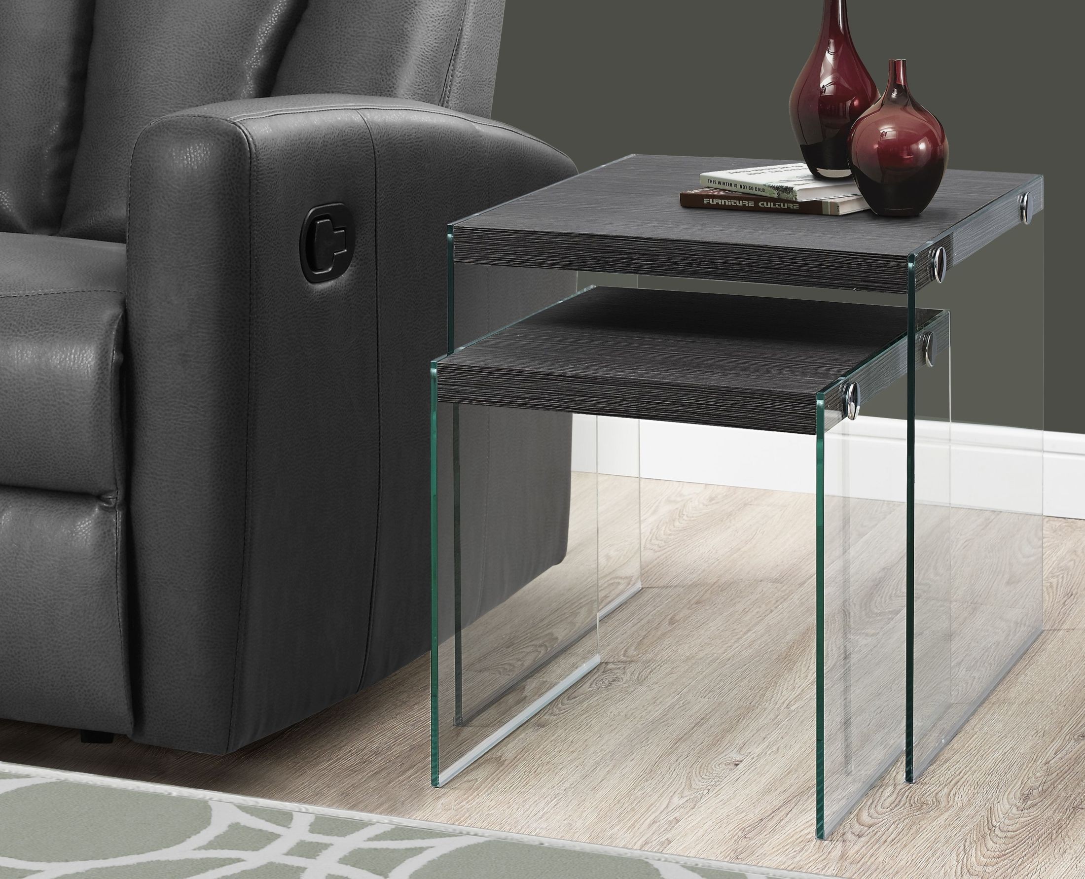 Gray and Tempered Glass Nesting Table Set of 2 from Monarch Coleman
