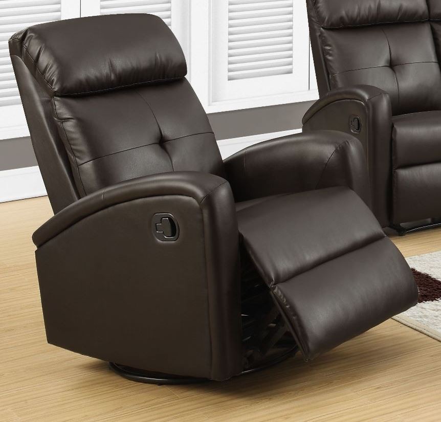 8088BR Dark Brown Bonded Leather Swivel Glider Recliner from Monarch