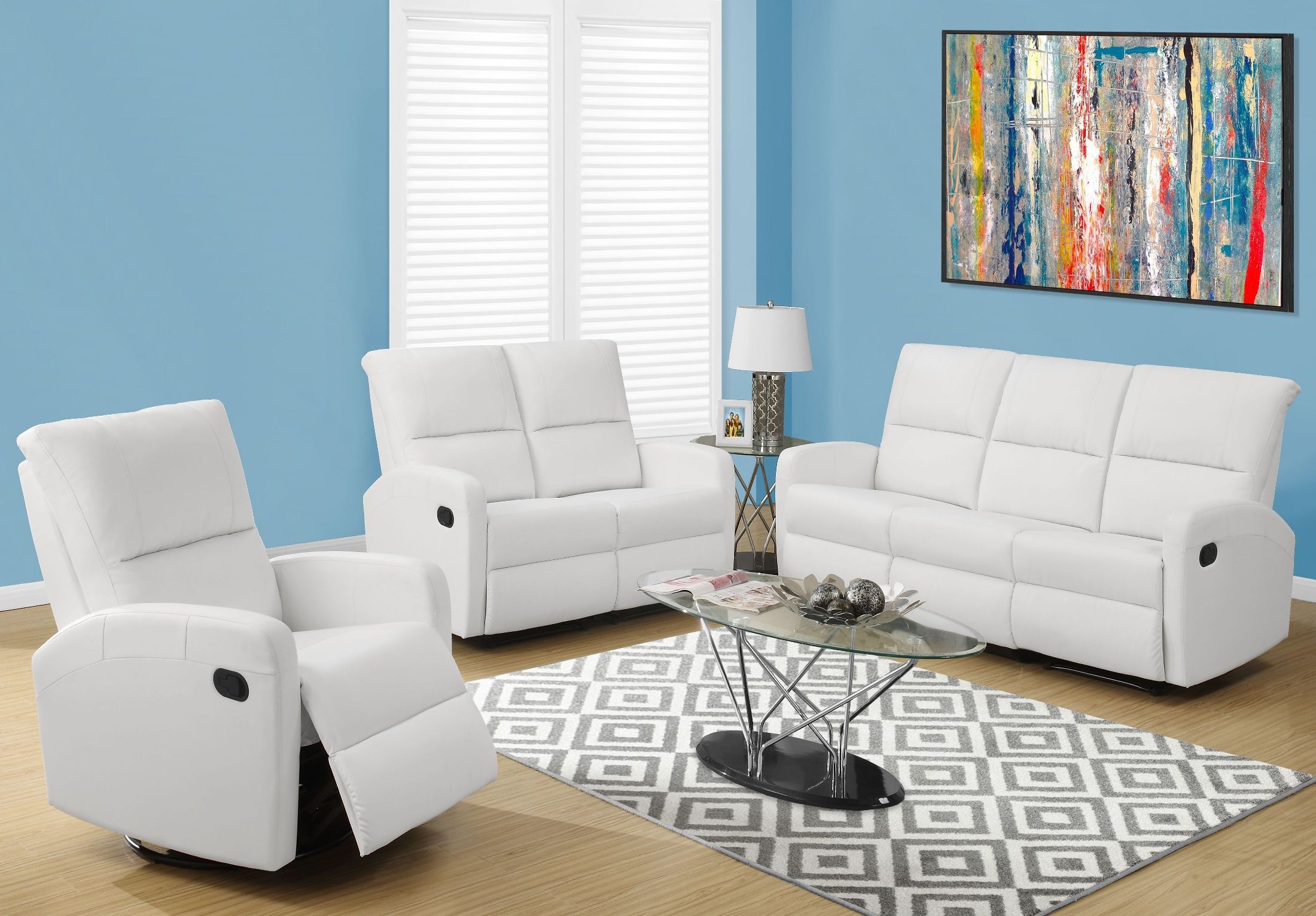 84WH 3 White Bonded Leather Reclining Sofa from Monarch