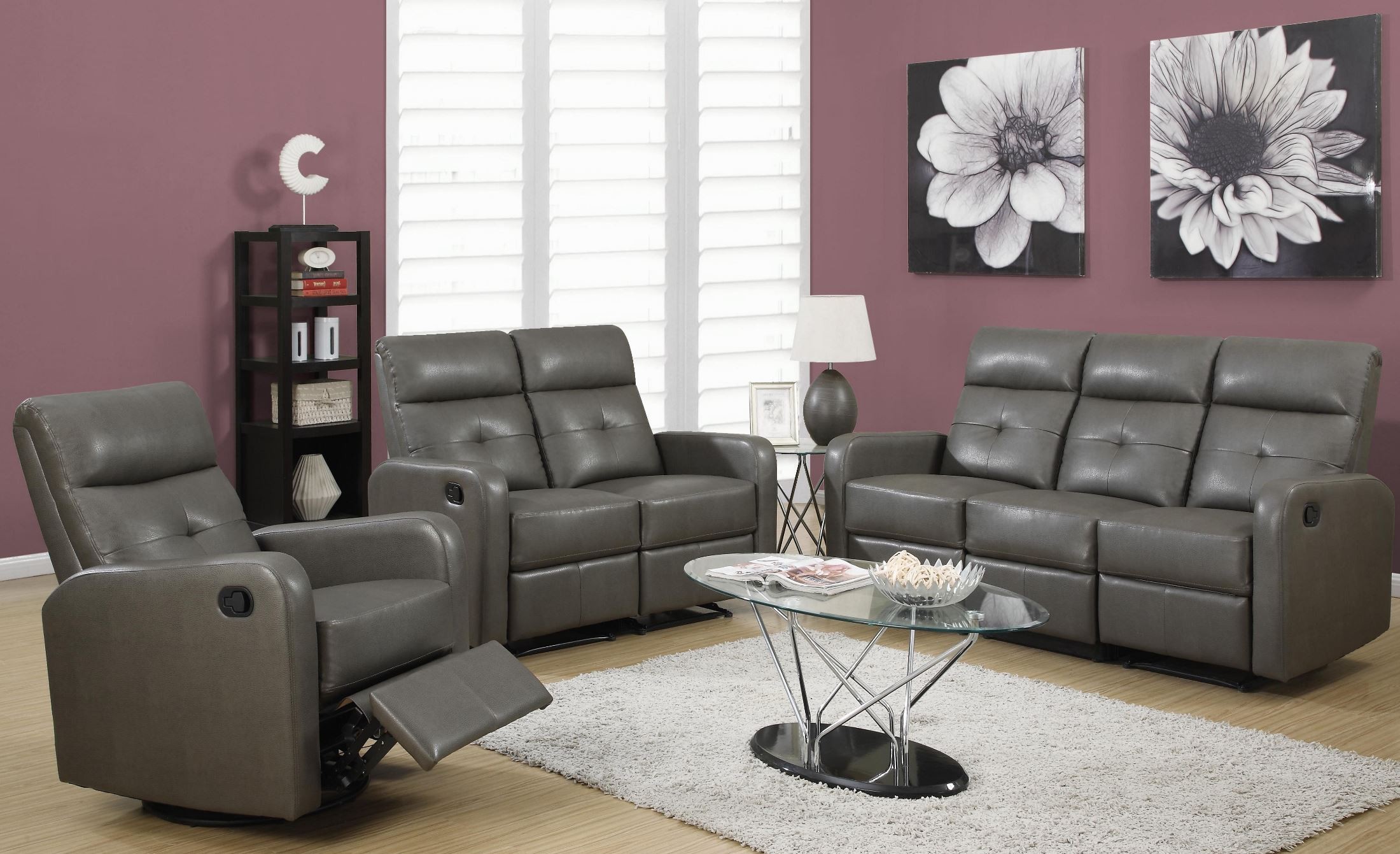 85GY 3 iCharcoali iGrayi Bonded Leather Reclining iLivingi iRoomi 