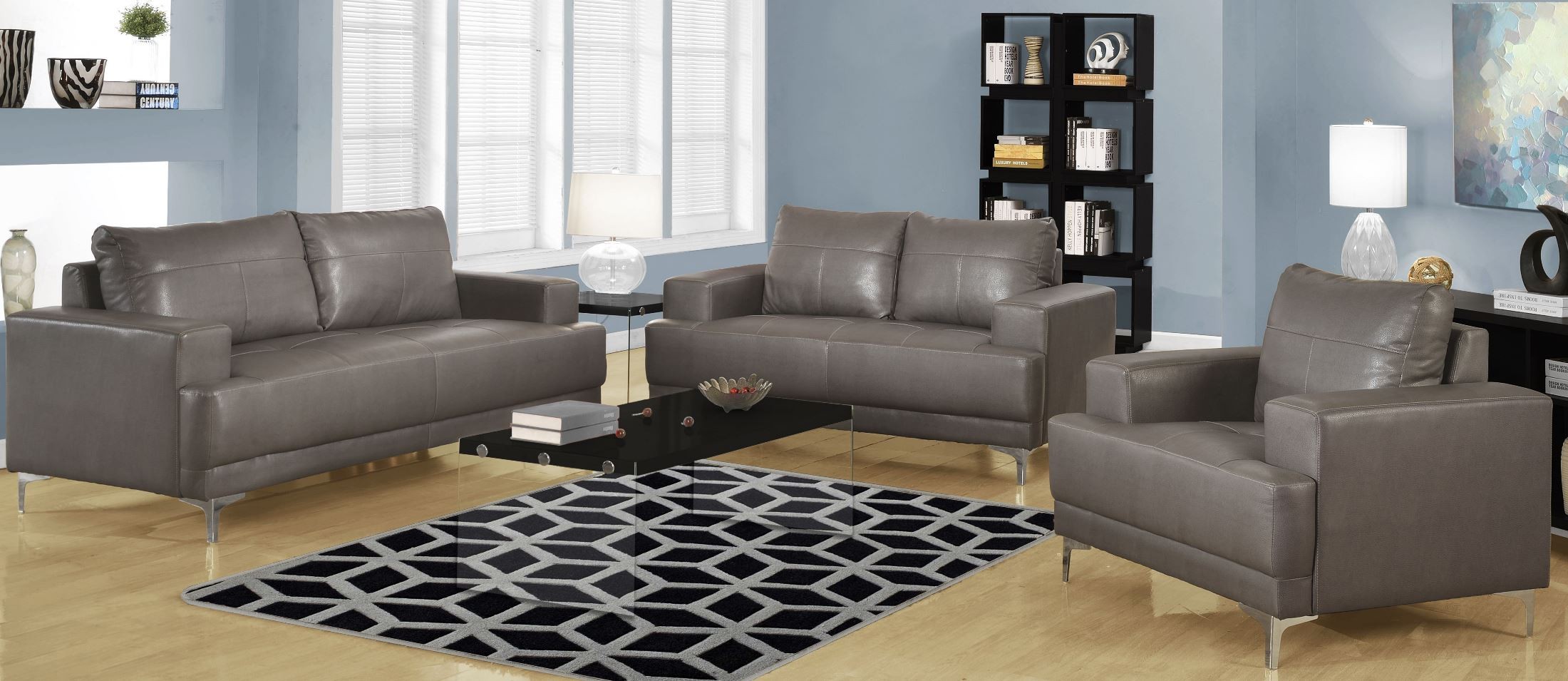 8603GY Charcoal Gray Bonded Leather Living Room Set from Monarch