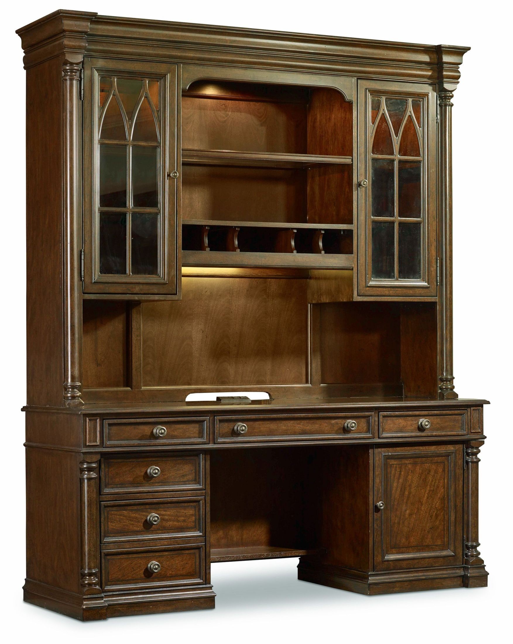 Leesburg Brown Computer Credenza with Hutch from Hooker Coleman Furniture