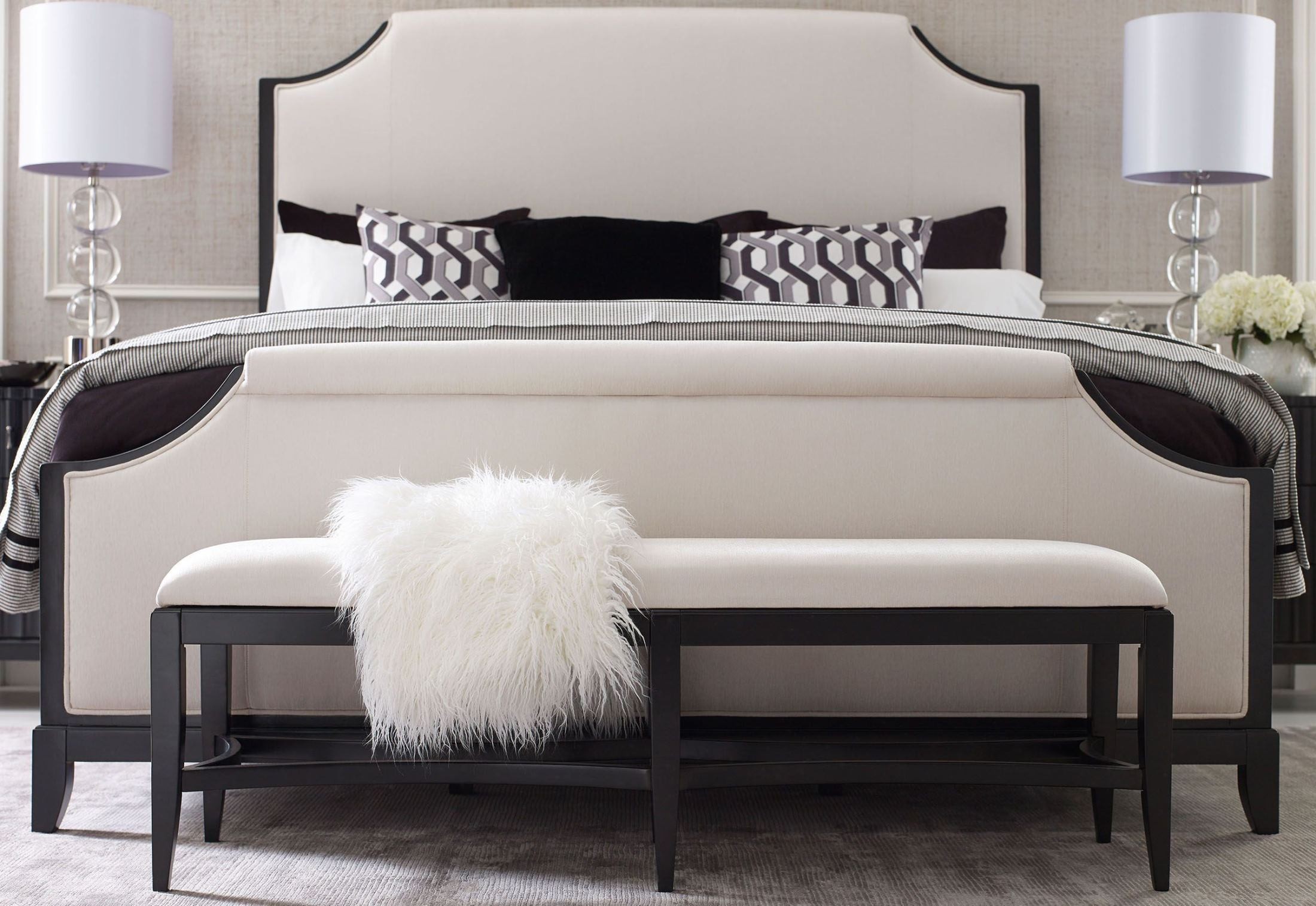 Symphony Platinum & Black Tie King Upholstered Panel Bed ...