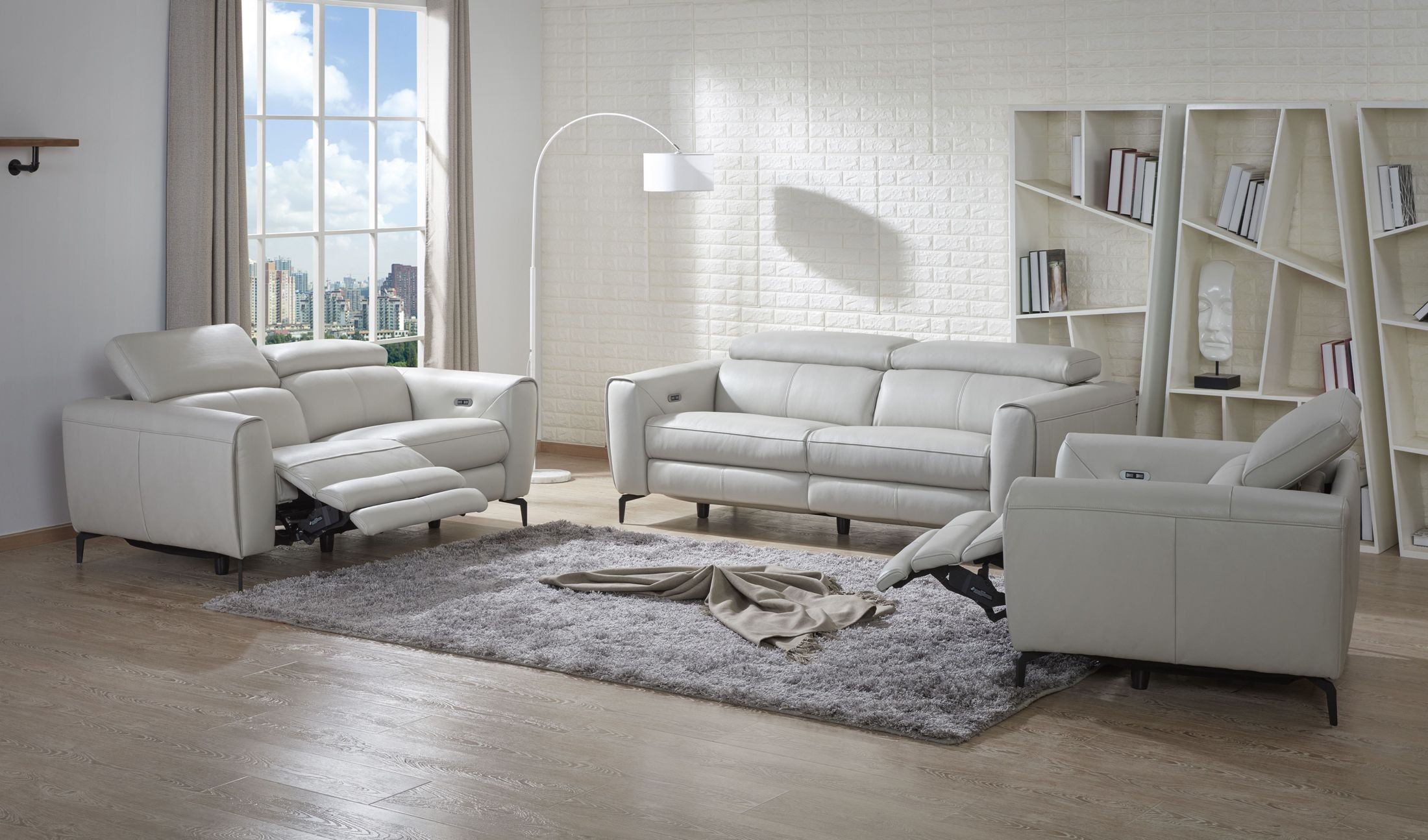 Gray Leather Reclining Living Room Set