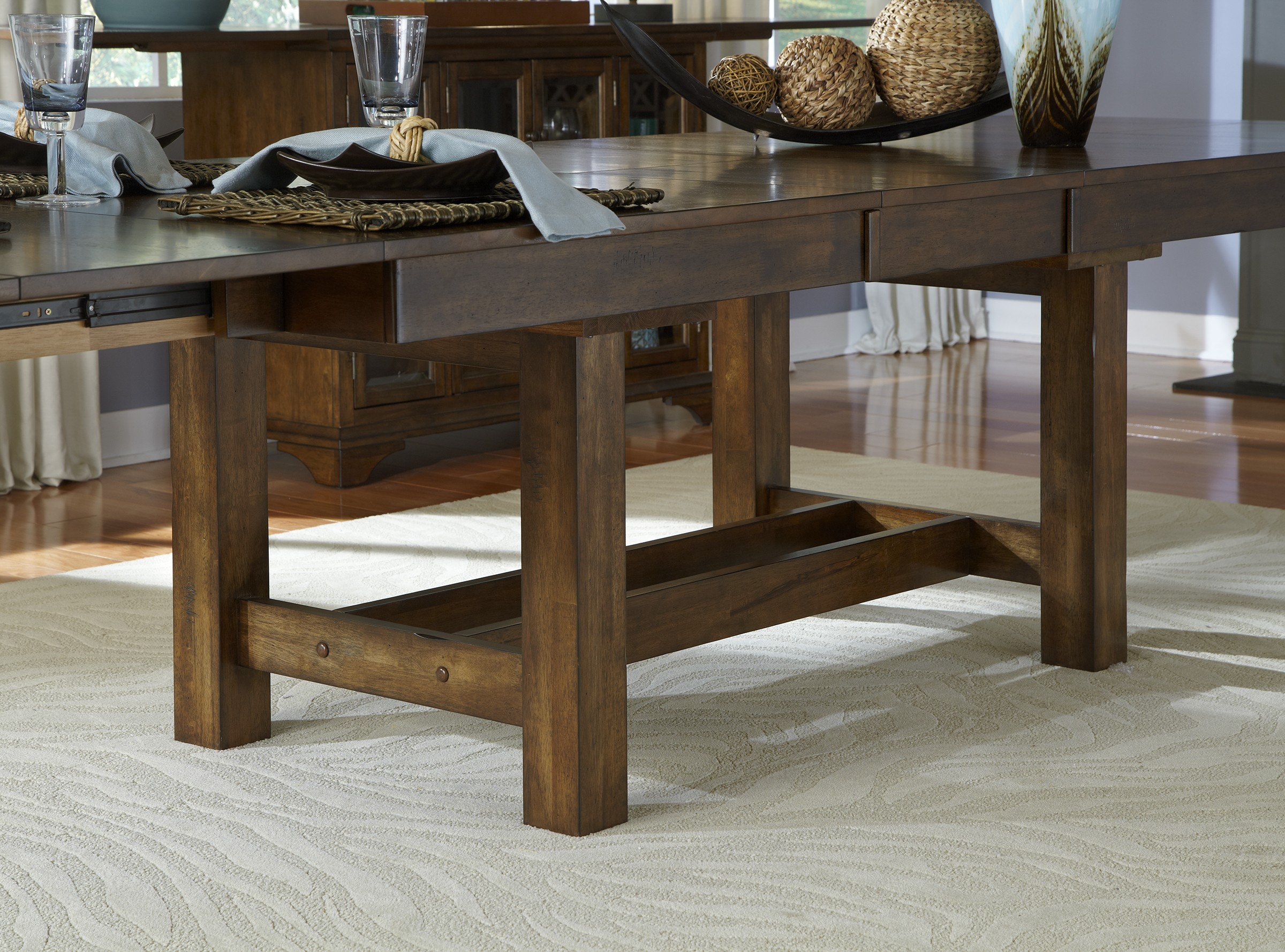 Mariposa 132" Rustic Whiskey Extendable Trestle Dining ...