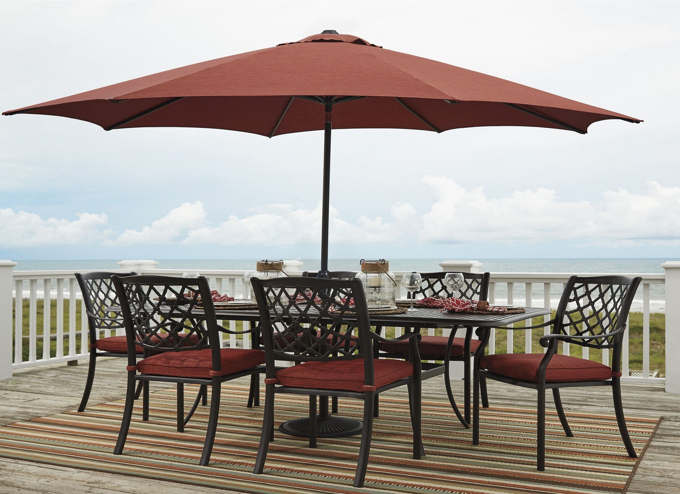 Tanglevale Burnt Orange Outdoor Extendable Rectangular Dining Room Set