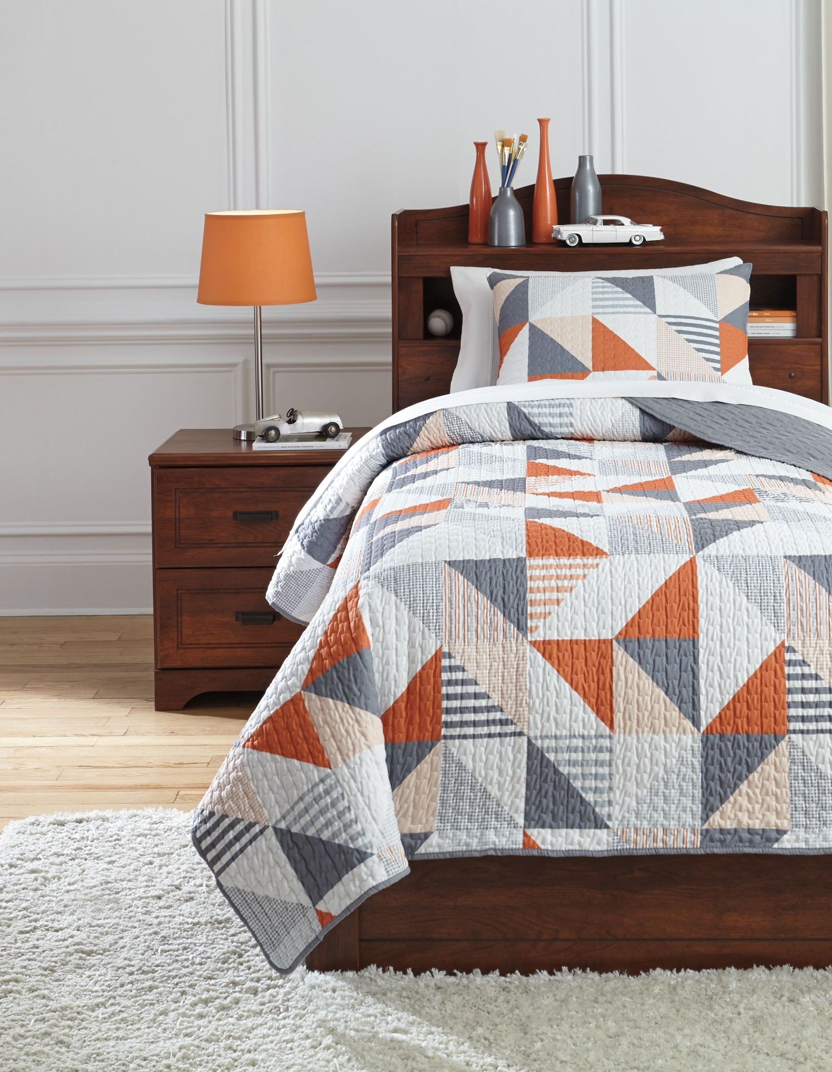 Layne Gray and Orange Full Coverlet Set from Ashley Coleman Furniture