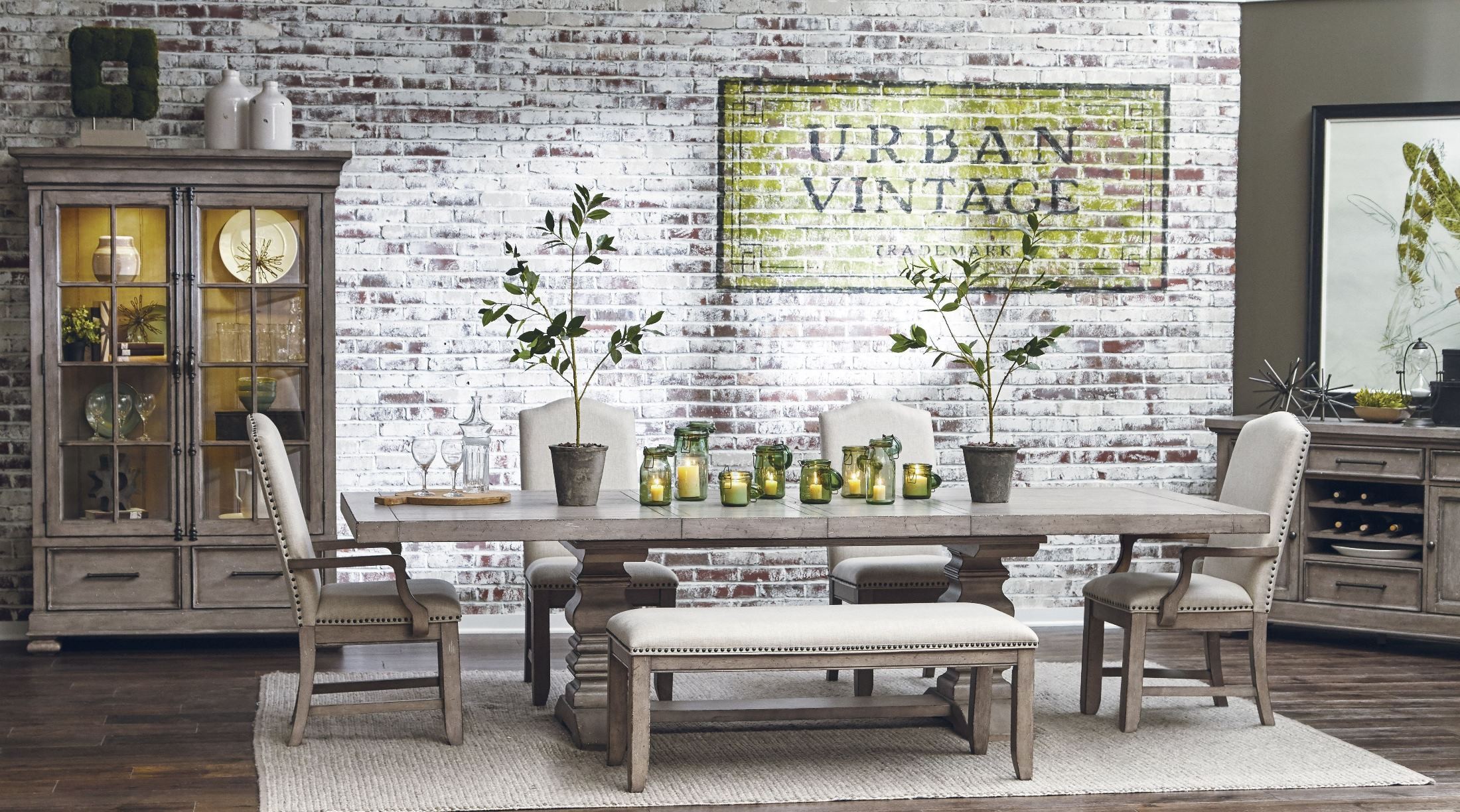 Prospect Hill Gray Rectangular Extendable Pedestal Dining Table from