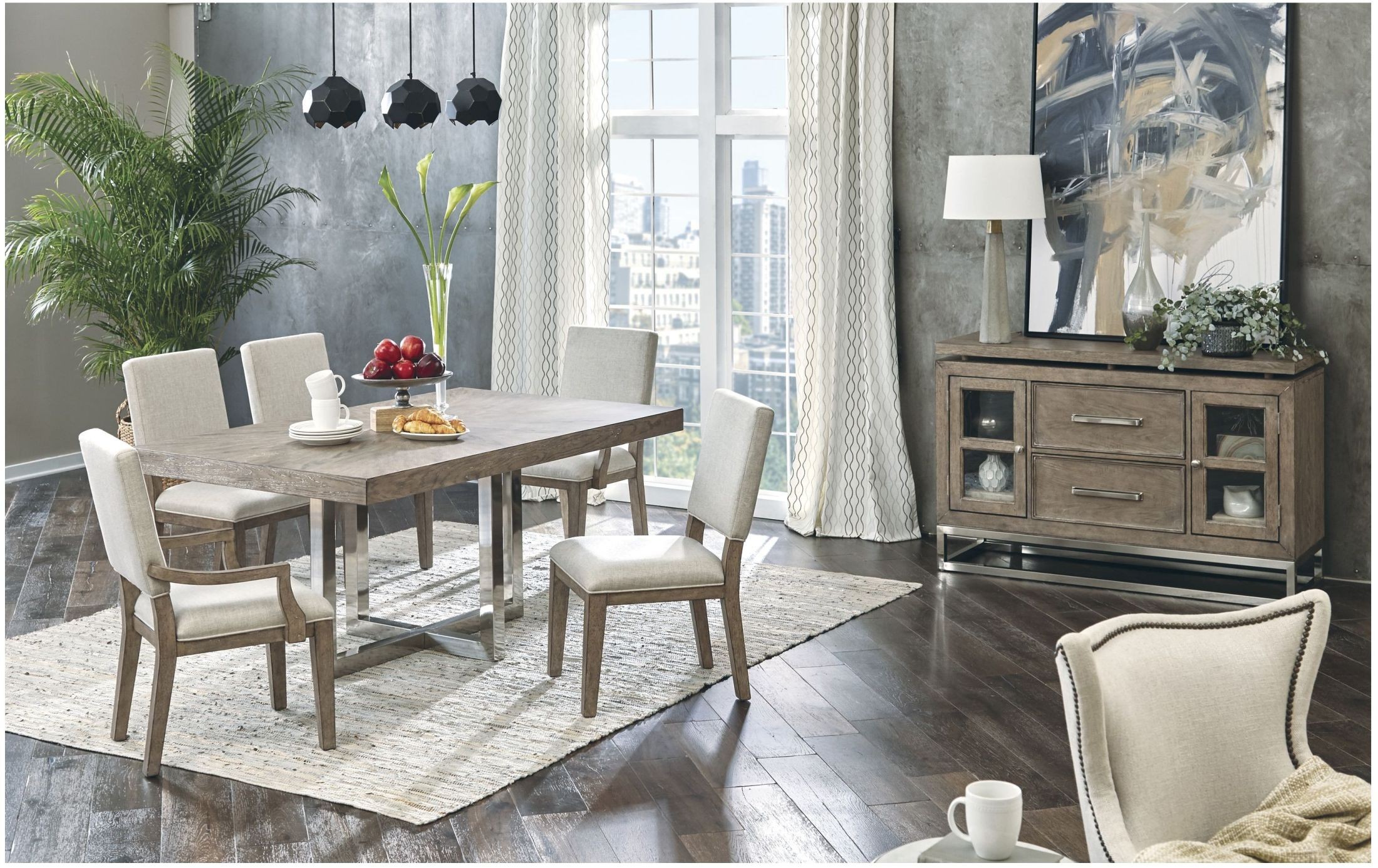 Highland Park Aged Light Brown Chrome Dining Room Set from Samuel