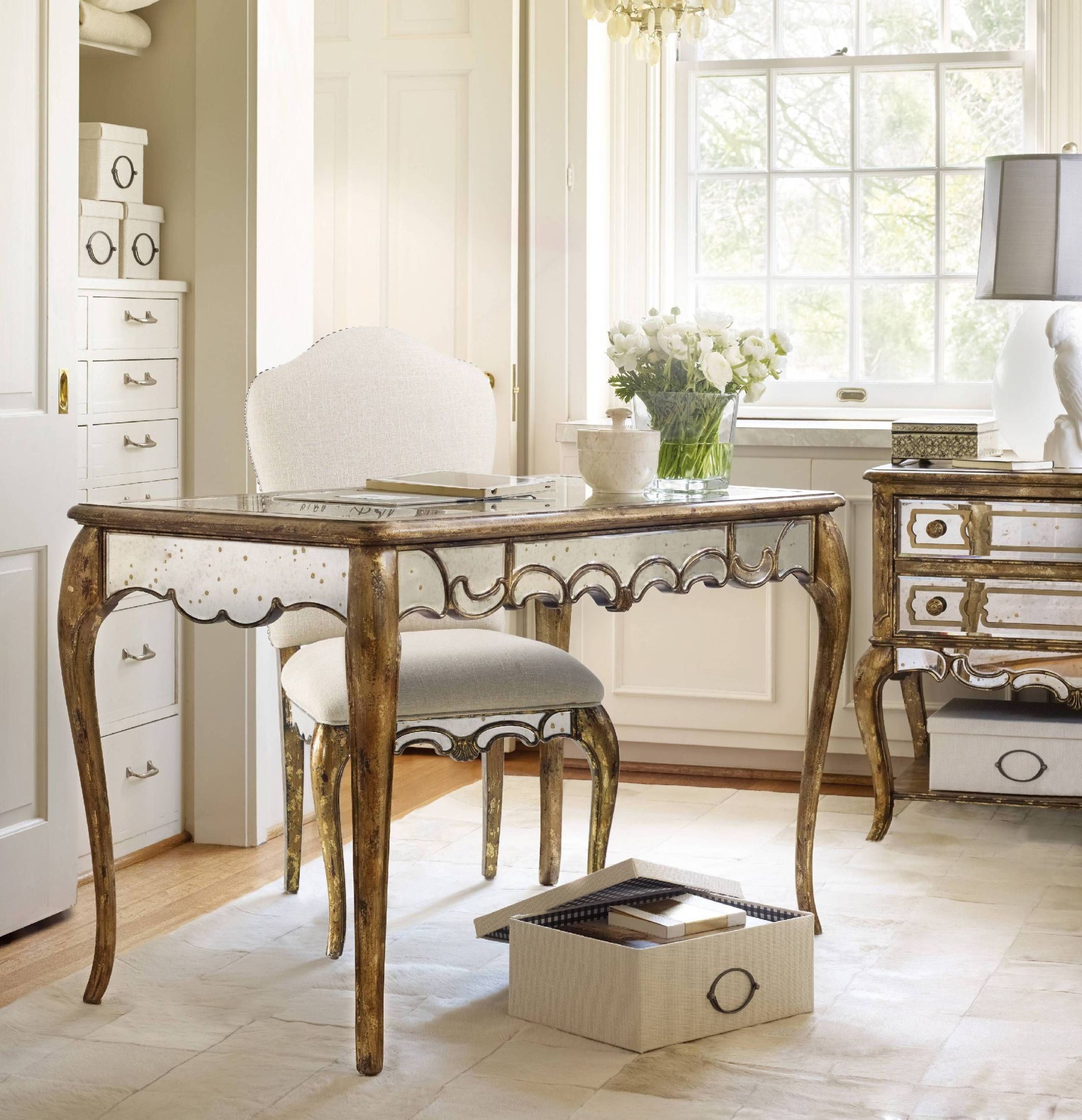 Gold 48" 3 Drawer Mirrored Home Office Set from Hooker Coleman Furniture