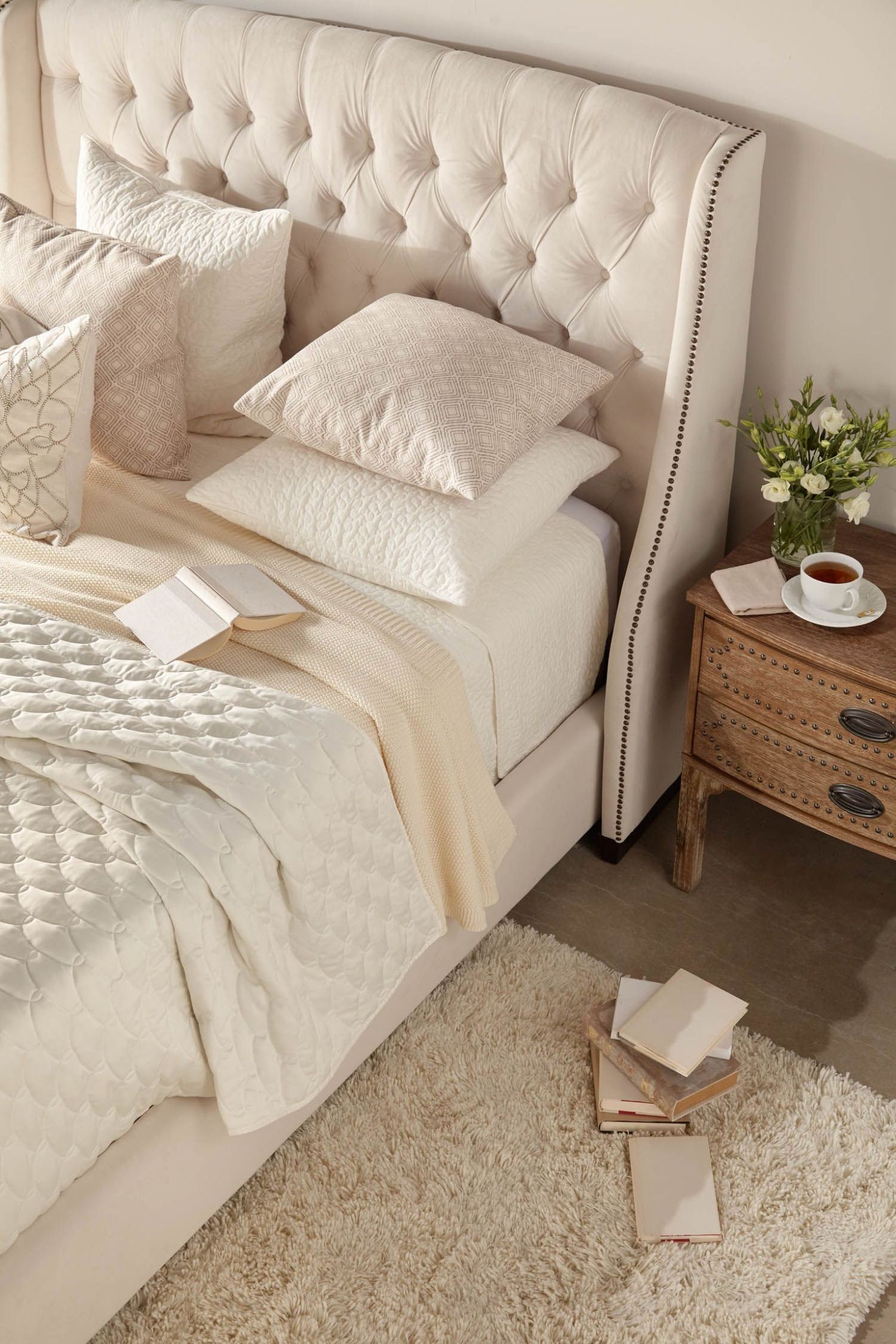 Sloan Cream Velvet King Platform Bed from Orient Express | Coleman Furniture