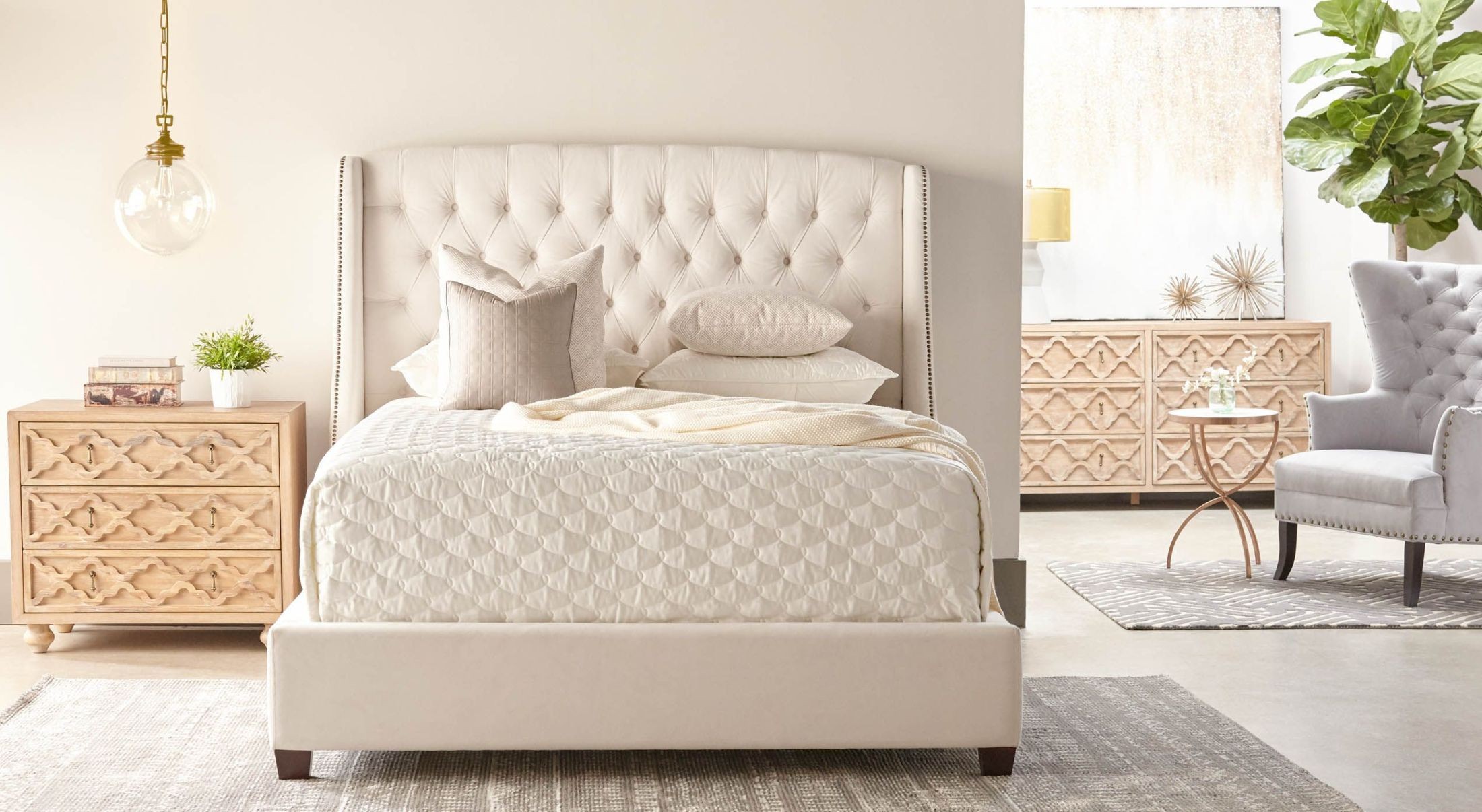 Sloan Cream Velvet King Platform Bed from Orient Express Coleman Furniture