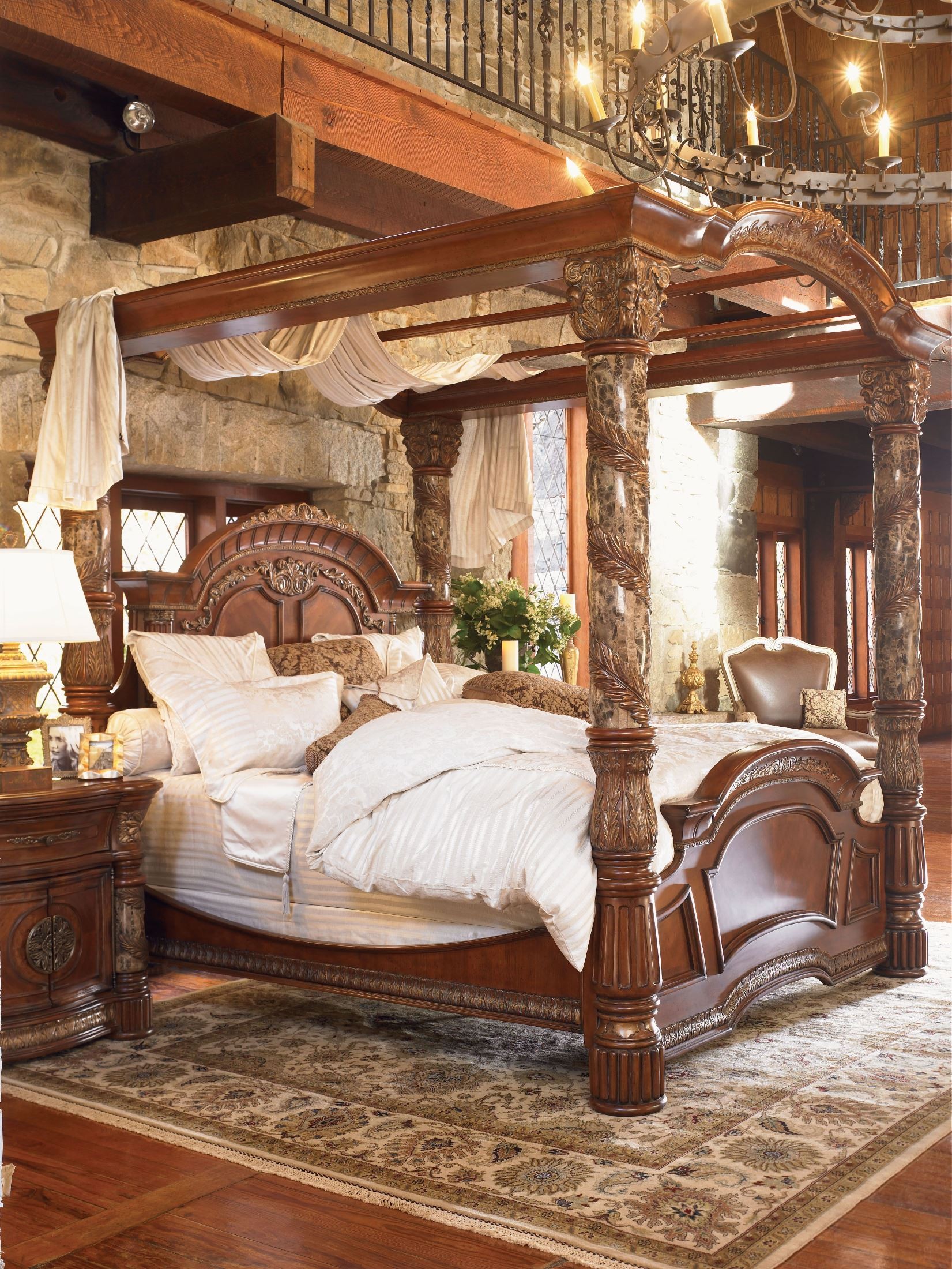 Villa Valencia King Poster Canopy Bed from Aico (72000CAN) Coleman Furniture