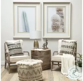 Caela Beige Wool Cotton and Felt Popcorn Stitch Square Pouf