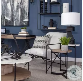 Larkin White Marble And Black Side Tables with Brown Wood Shelf