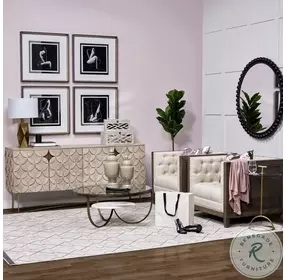 Excelsior Light Brown And Gold Iron 4 Cabinet Door SideBoard