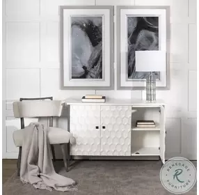 Savannah White Fir Veneer And Gray Metal 3 Door Accent Cabinet