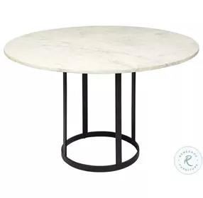Tanner White Marble And Matte Black Metal Round Dining Room Set