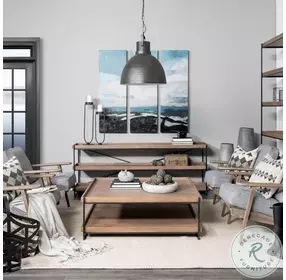 Trey Medium Brown Solid Wood And Black Metal Rectangular Coffee Table