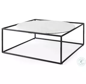Austen White Marble And Black Metal Round Occasional Table Set
