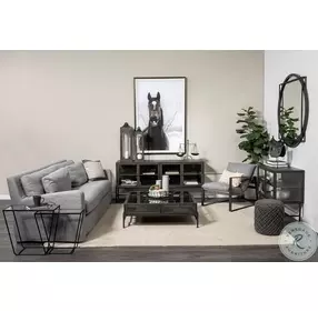 Arelius Brown Wood And Black Metal 2 Glass Door Accent Cabinet