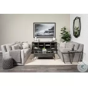 Arelius Brown Wood And Black Metal 4 Glass Cabinet Door Sideboard